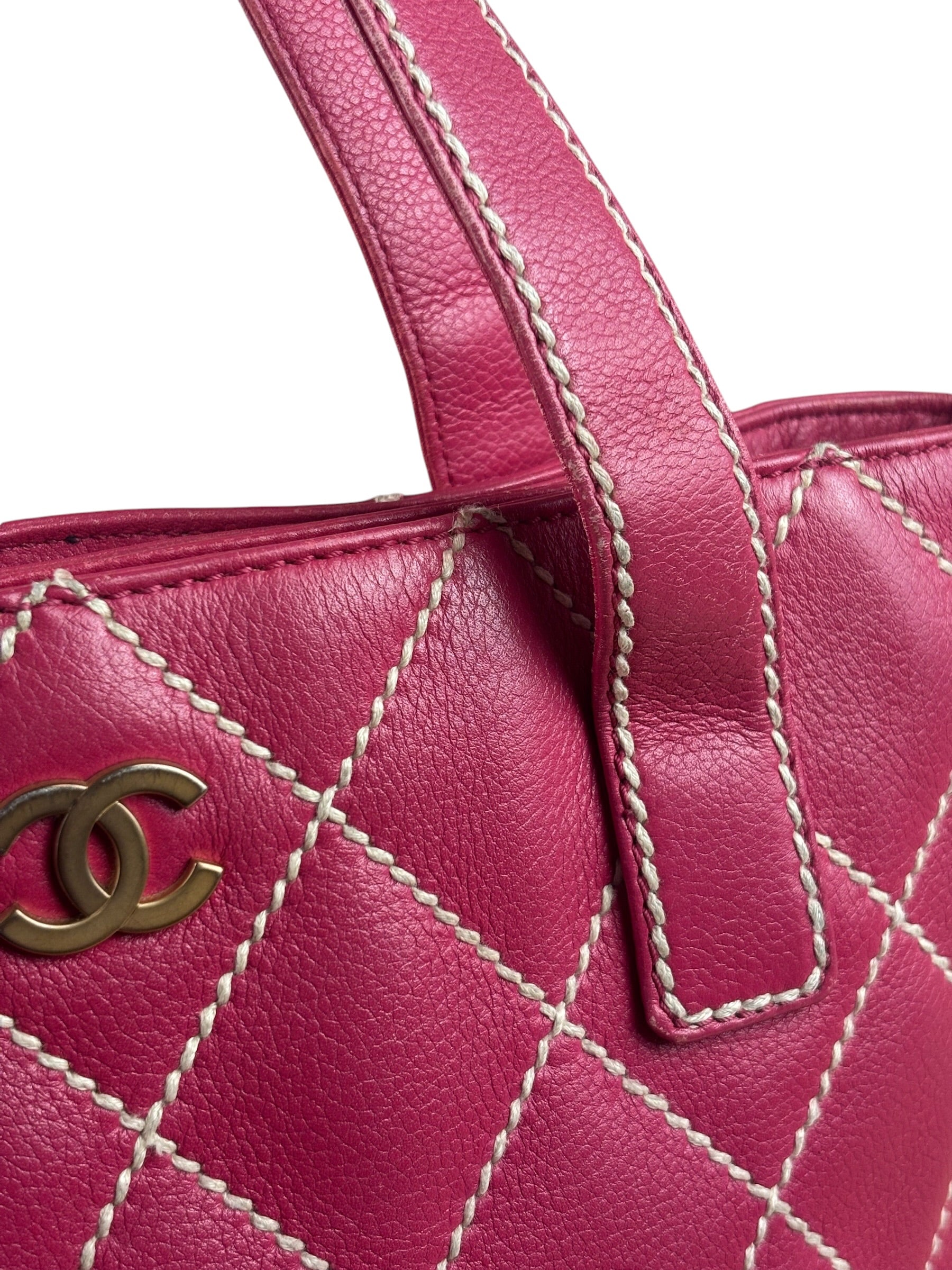 Chanel Vintage Pink Leather Wild Stitch Surpique Tote Bag