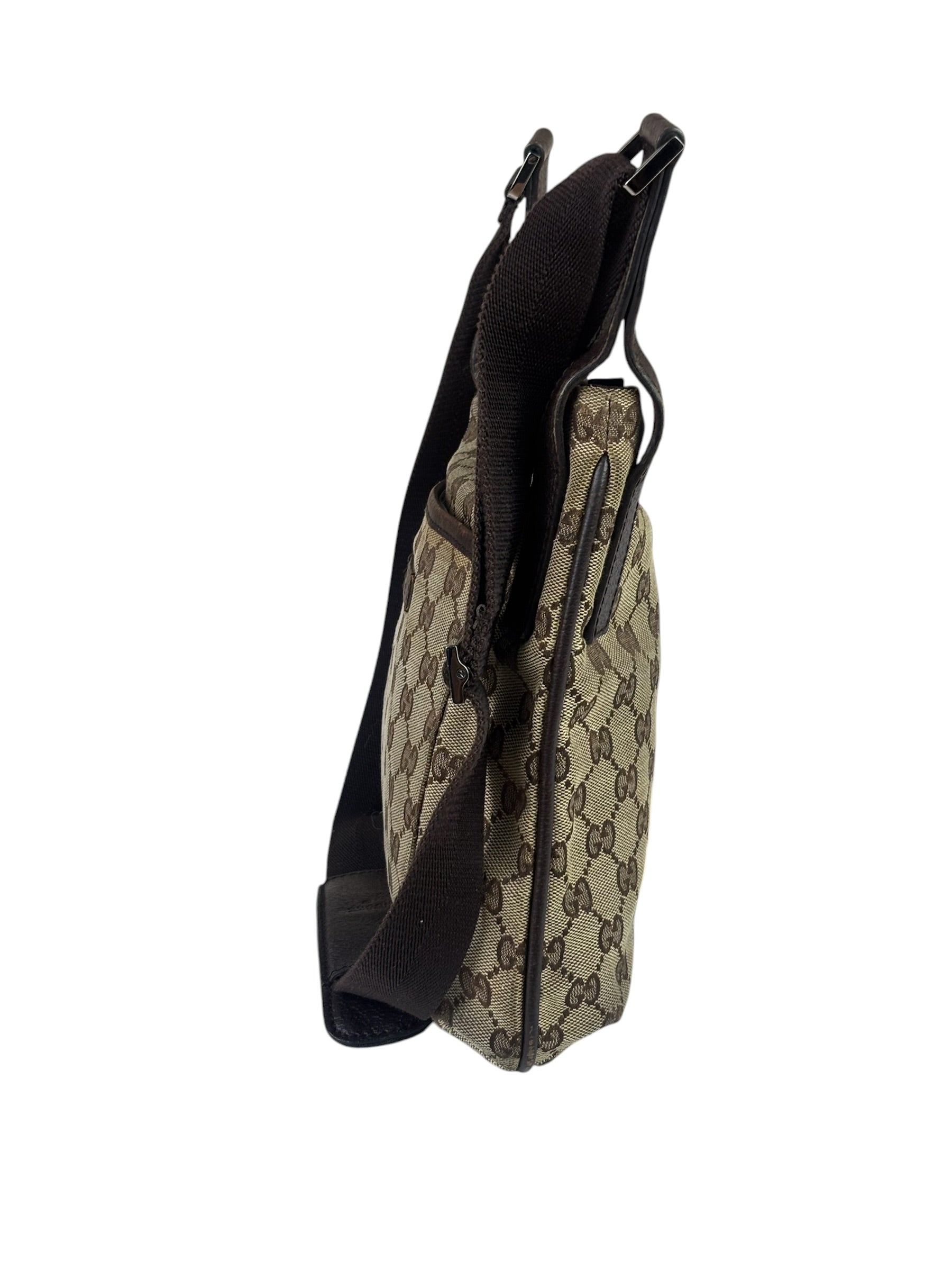 Gucci Brown Leather Trim GG Supreme Messenger Bag