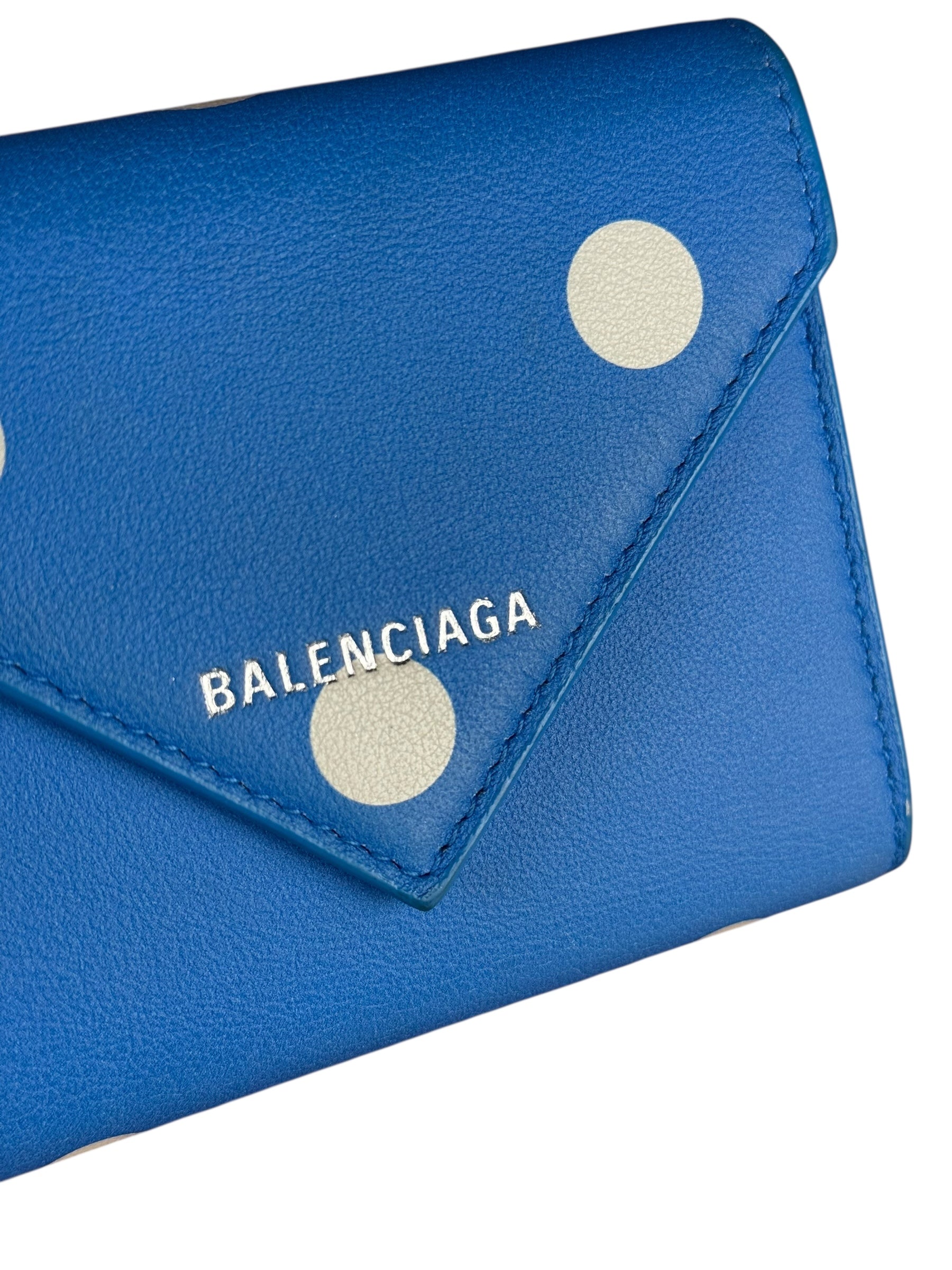 Balenciaga Blue Polka Dot Tri-Fold Wallet