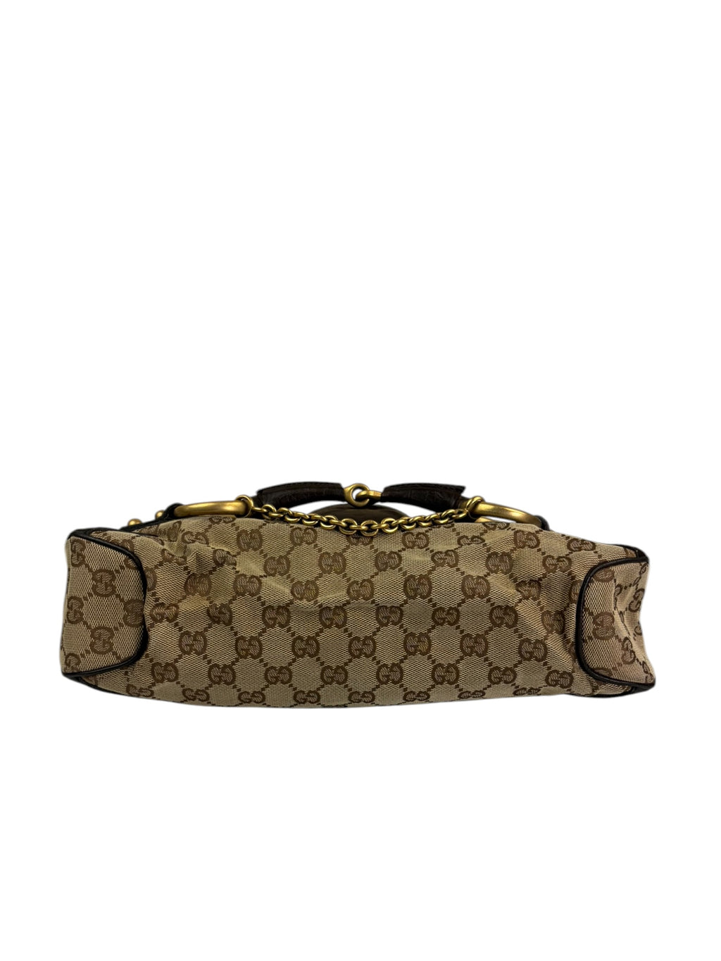 Gucci Brown Leather Trim GG Horsebit Chain Shoulder Bag