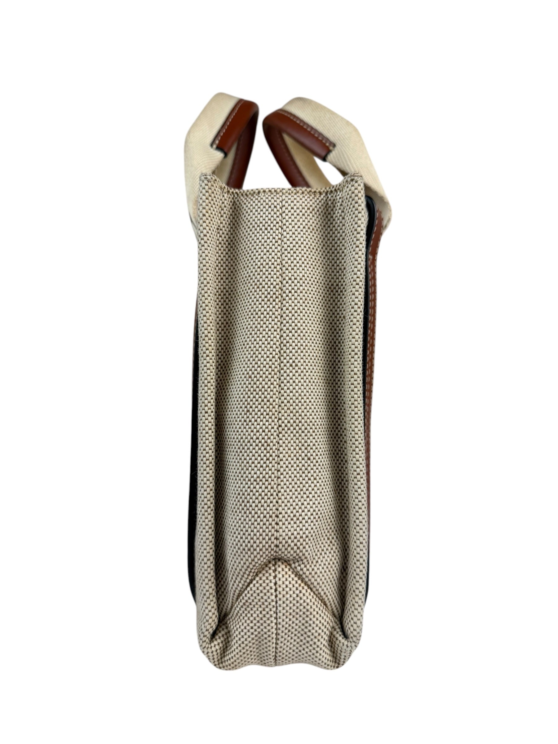 Chloe Brown Leather Trim/Linen Canvas Woody Small Tote
