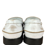Miu Miu White Distressed Leather Penny Loafers