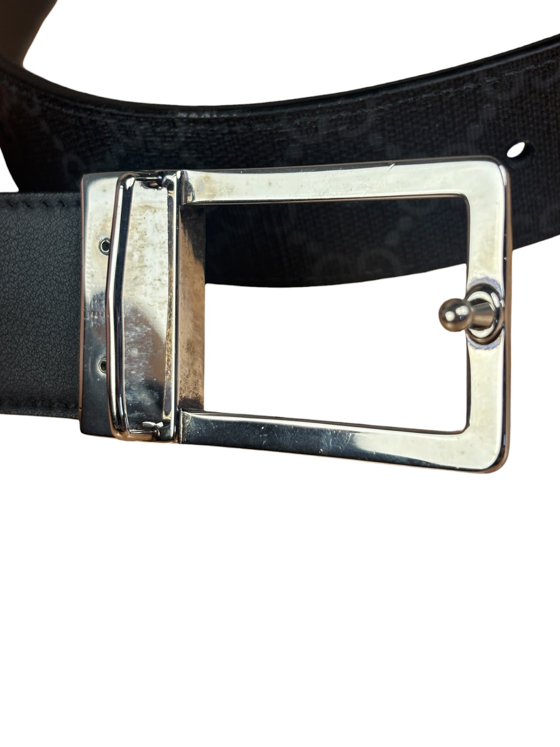 Gucci GG Leather Supreme Canvas Rectangular Buckle Belt