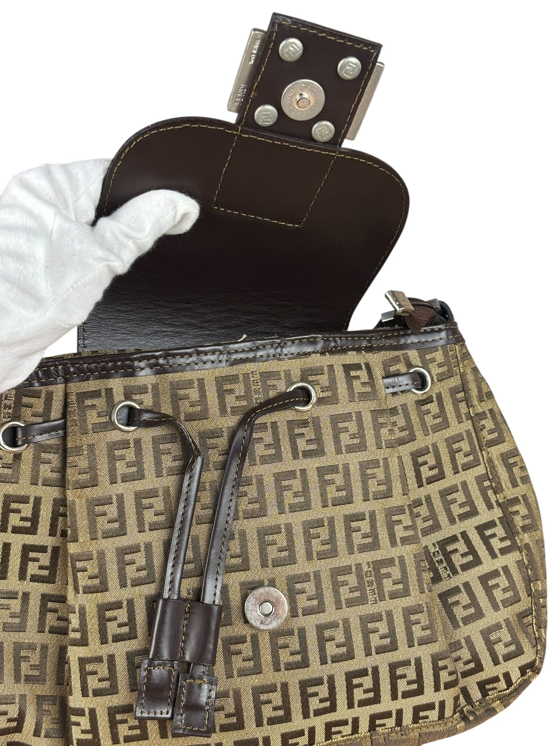 Fendi Zucchino Drawstring Flap Shoulder Bag