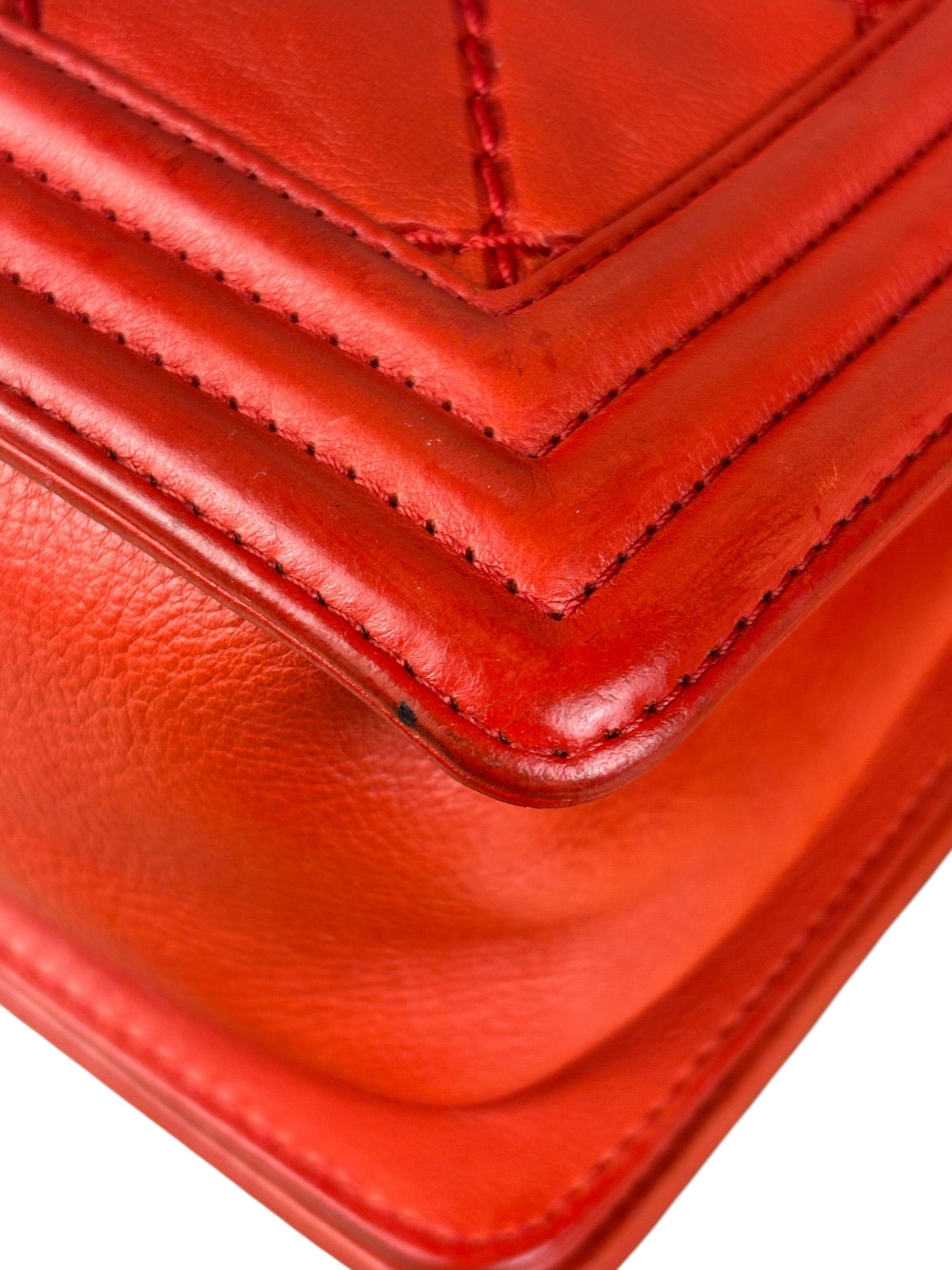 Chanel Red Quilted Double Stitch Boy Bag 2014