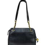 Chanel Vintage Black Caviar Leather Triple CC Chain Tote Bag