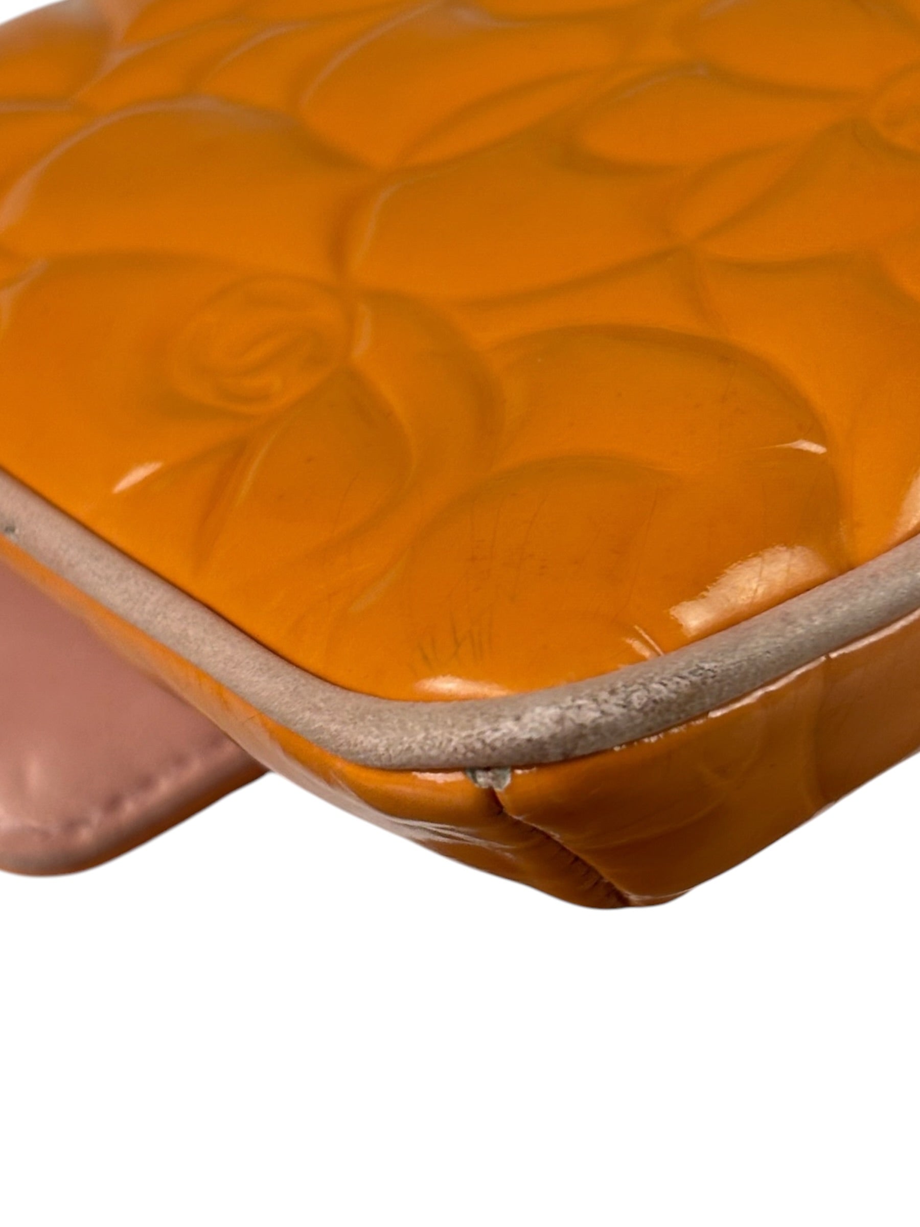 Chanel Orange Patent Leather Camellia Flap Pochette 2003