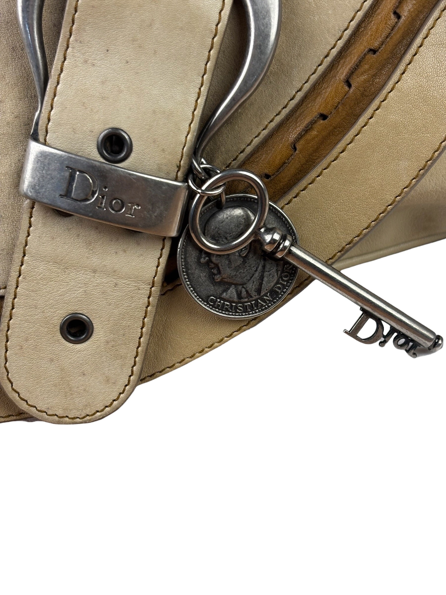 Christian Dior Beige Large Gaucho Double Saddle Shoulder Bag