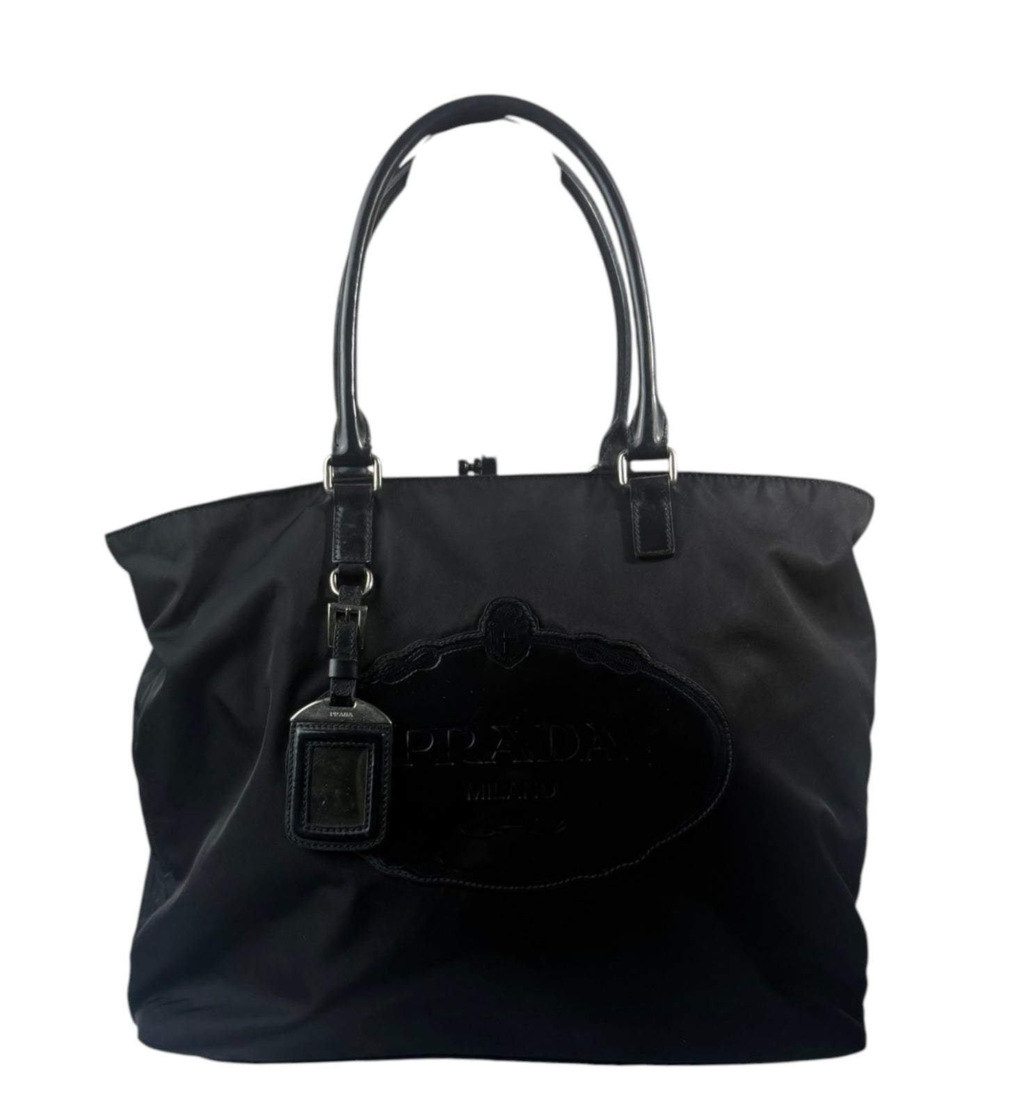 Prada Black Tessuto Nylon Leather Trim Tote Bag