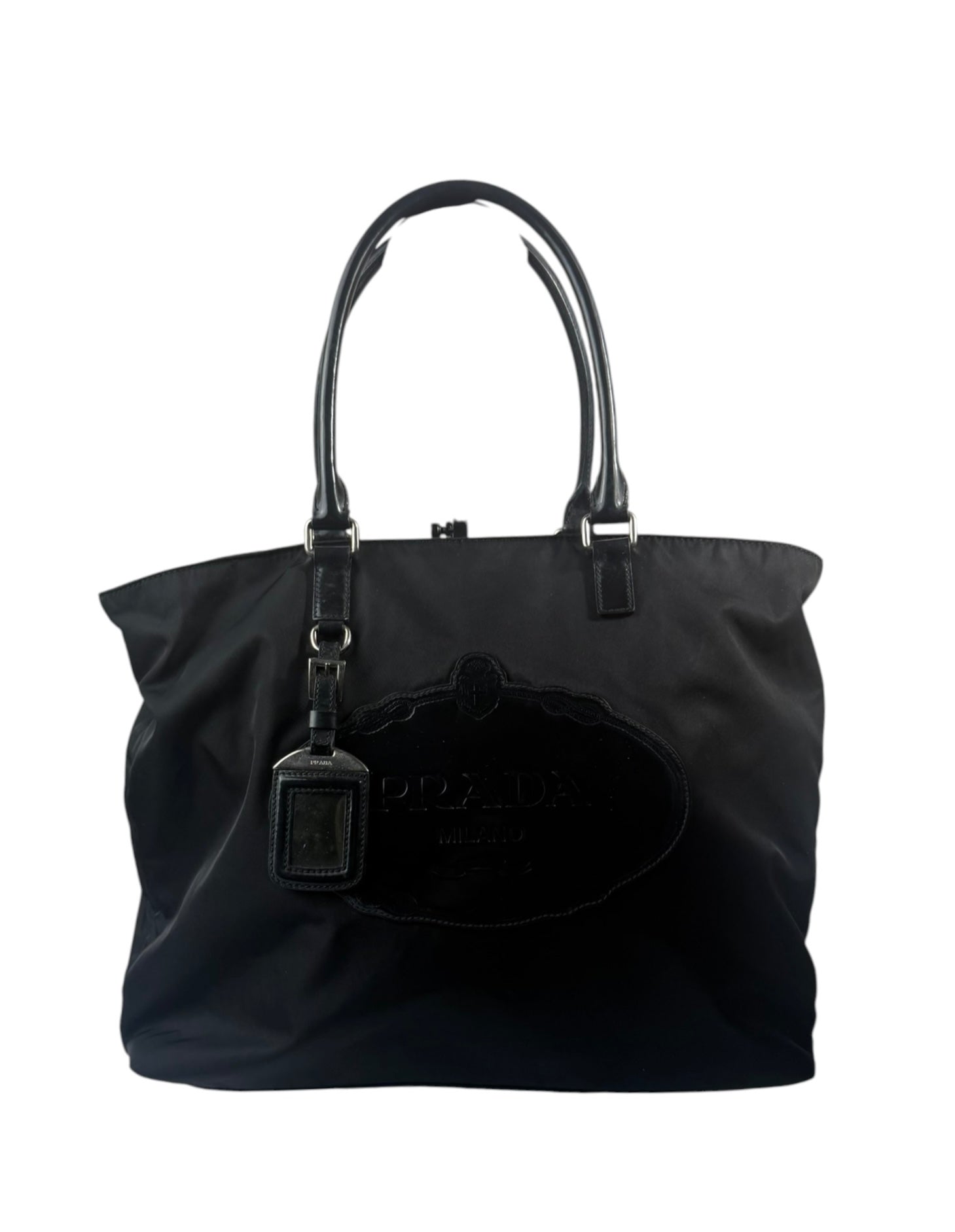 Prada Black Tessuto Nylon Leather Trim Tote Bag