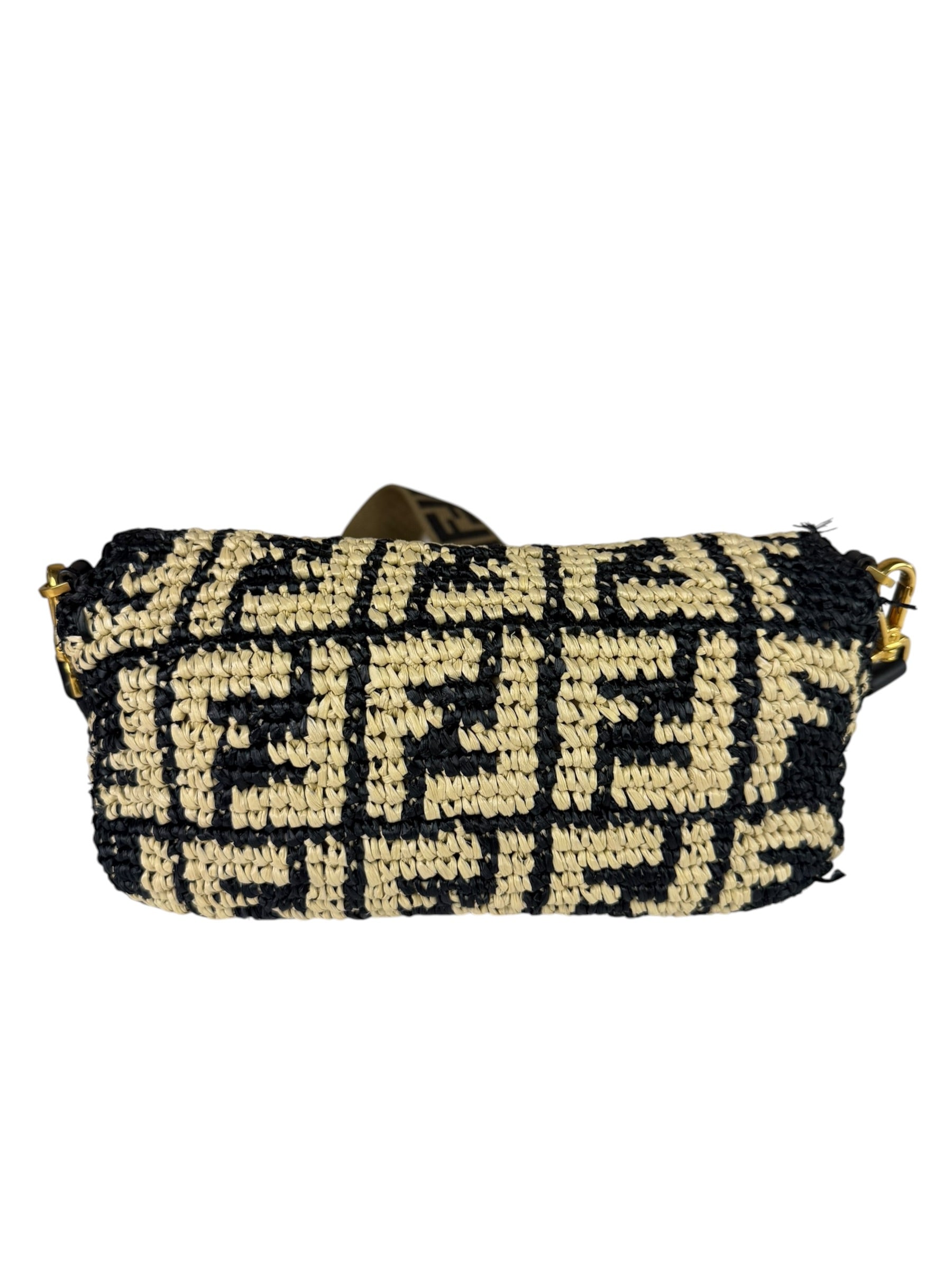 Fendi Black Raffia Zucca Shoulder Baguette