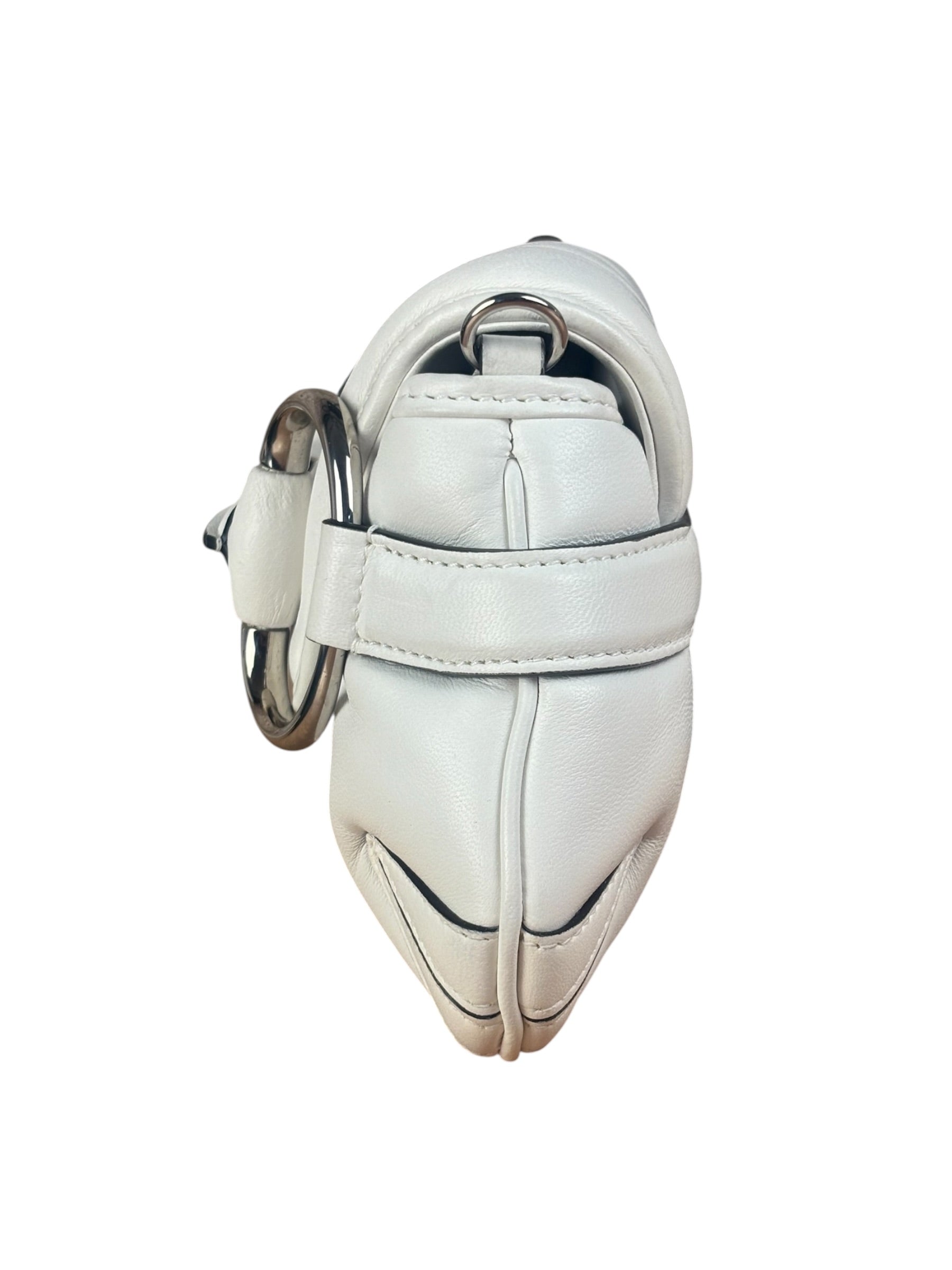 Gucci White Puffer Leather Horsebit Shoulder Bag