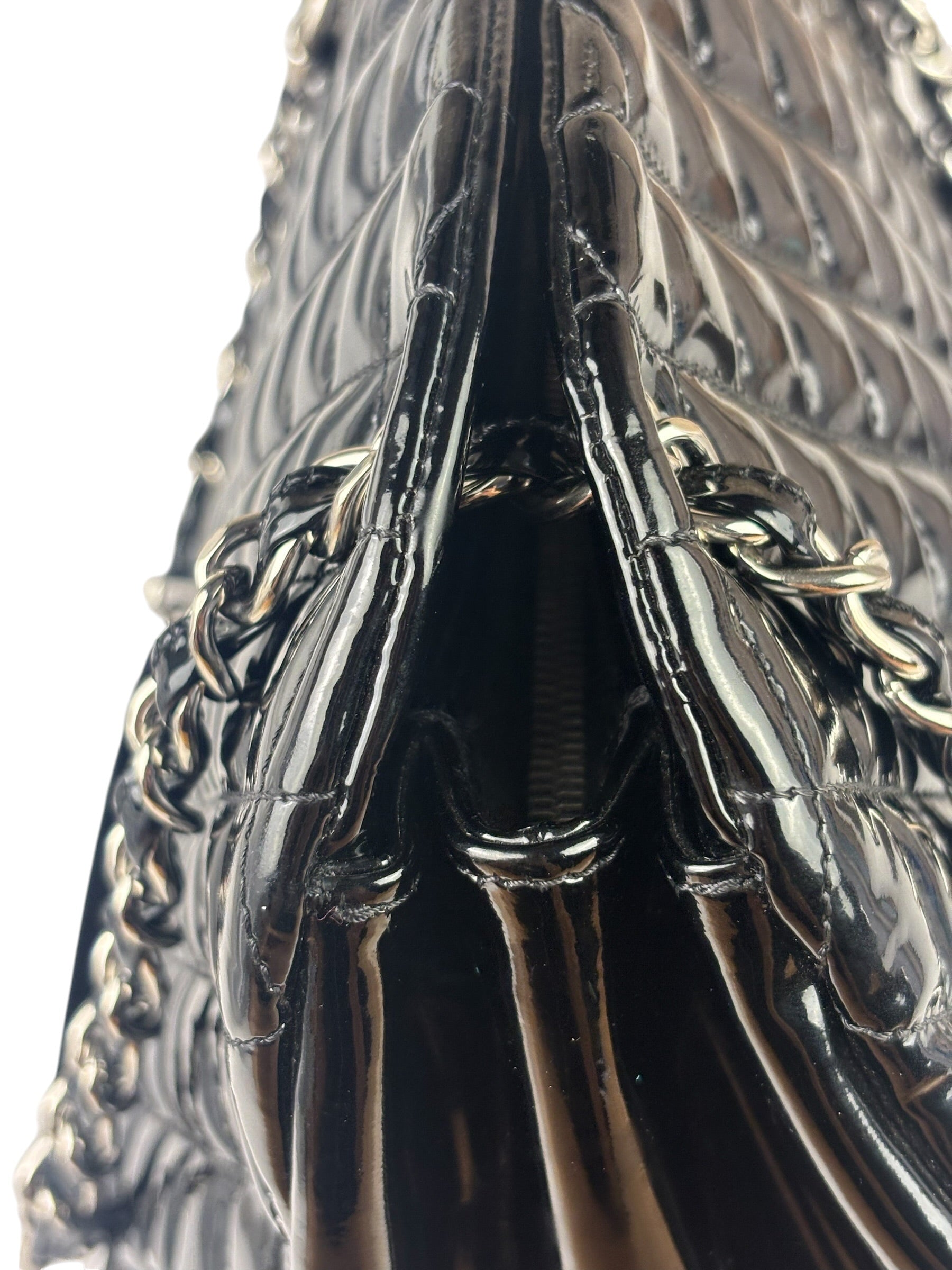 Chanel Large Black Patent Leather Mademoiselle Bowling Bag 2011-12
