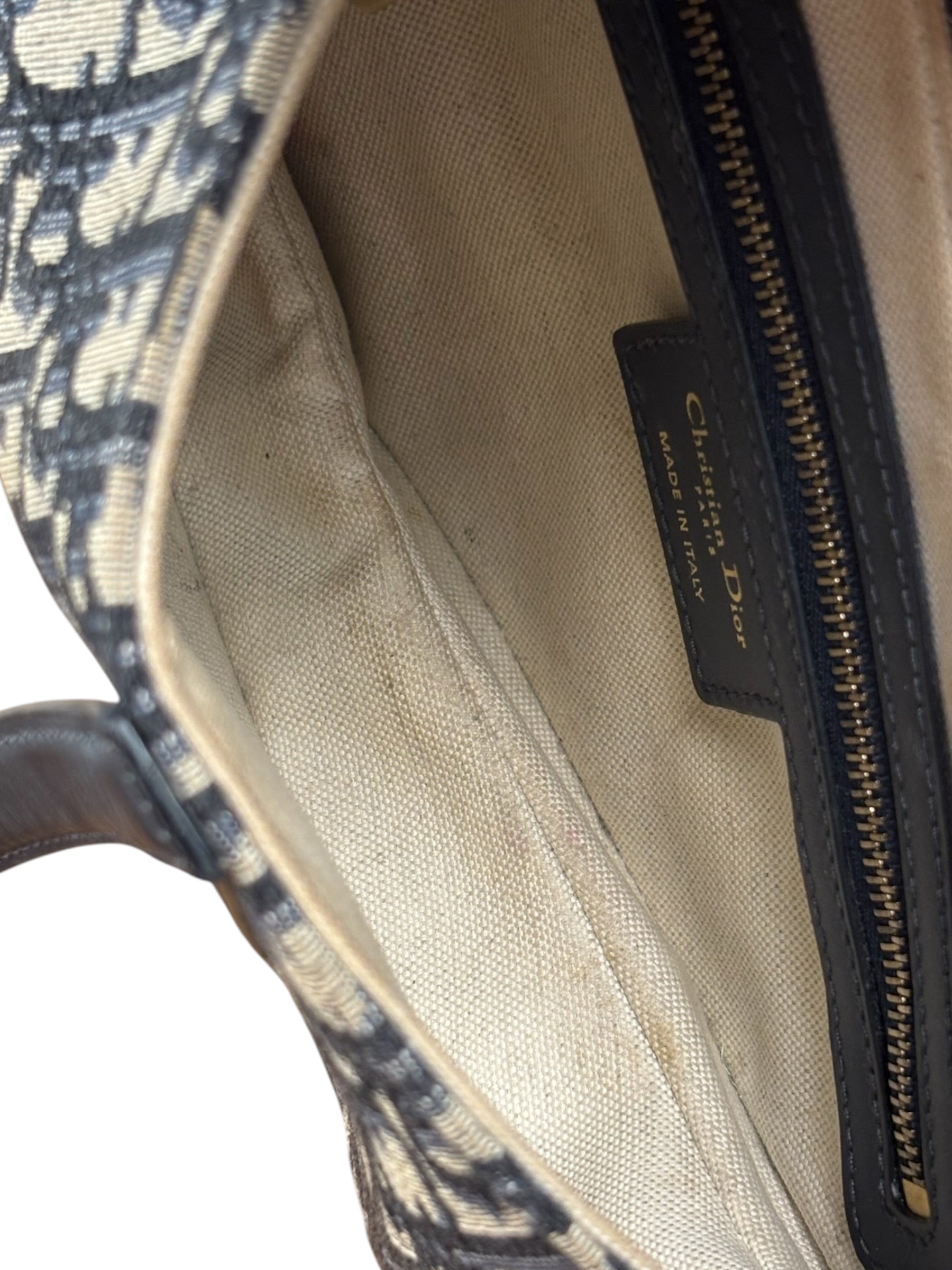 Christian Dior Navy Leather Trim Trotter Saddle Two-Way Bag