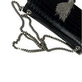 Yves Saint Laurent Black Croc-Embossed Calfskin Kate Tassel Shoulder Bag