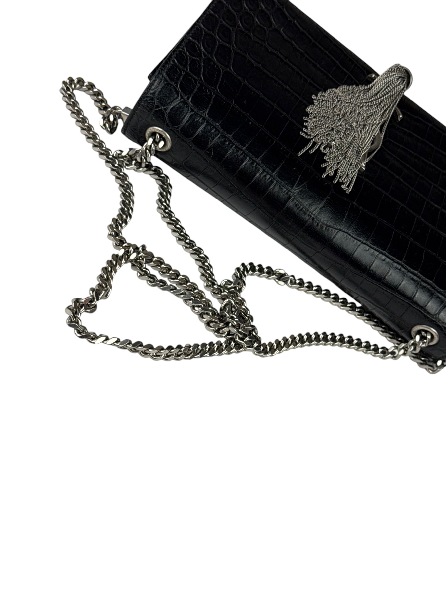 Yves Saint Laurent Black Croc-Embossed Calfskin Kate Tassel Shoulder Bag