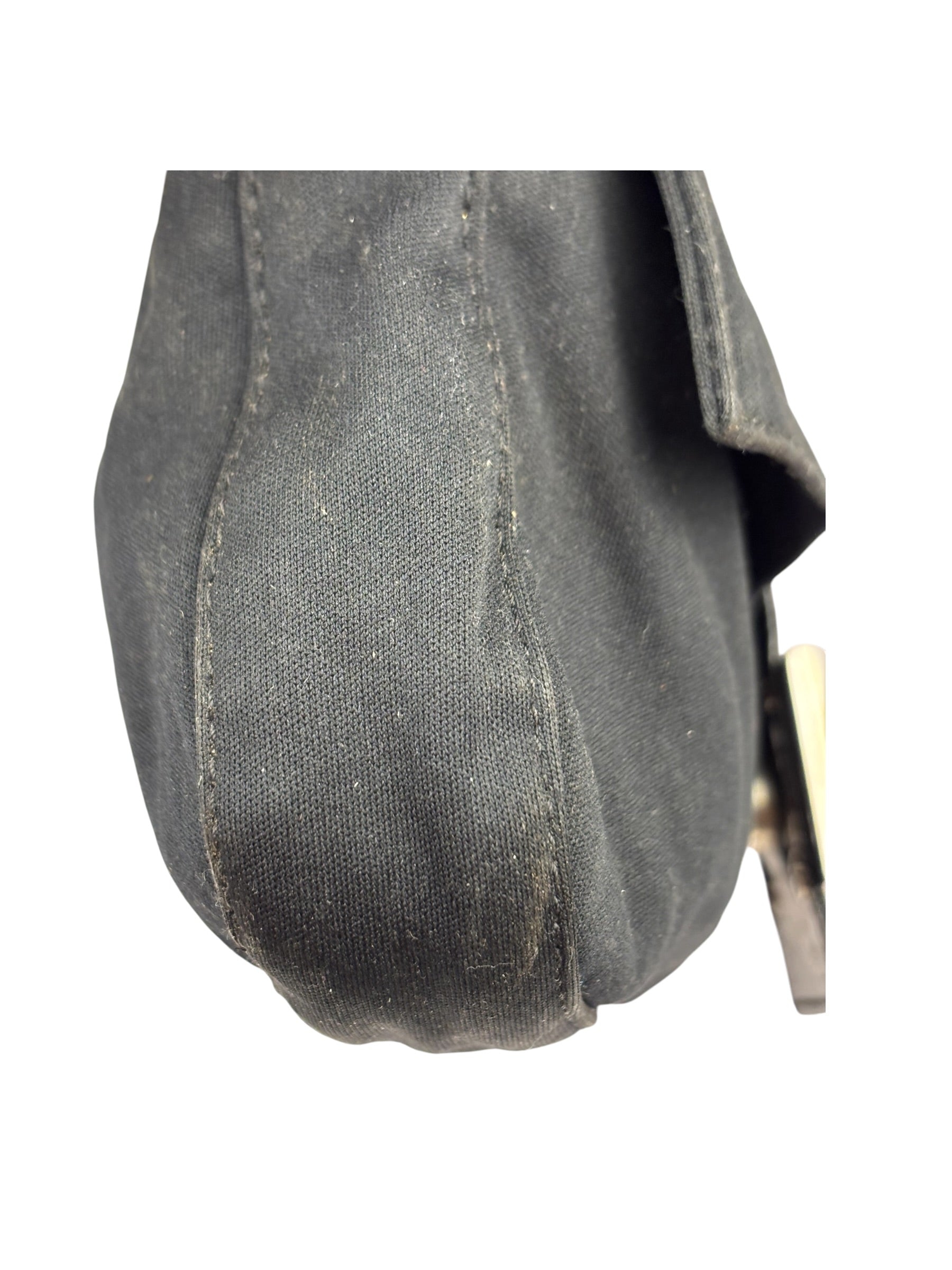Fendi Black Leather Trim Baguette