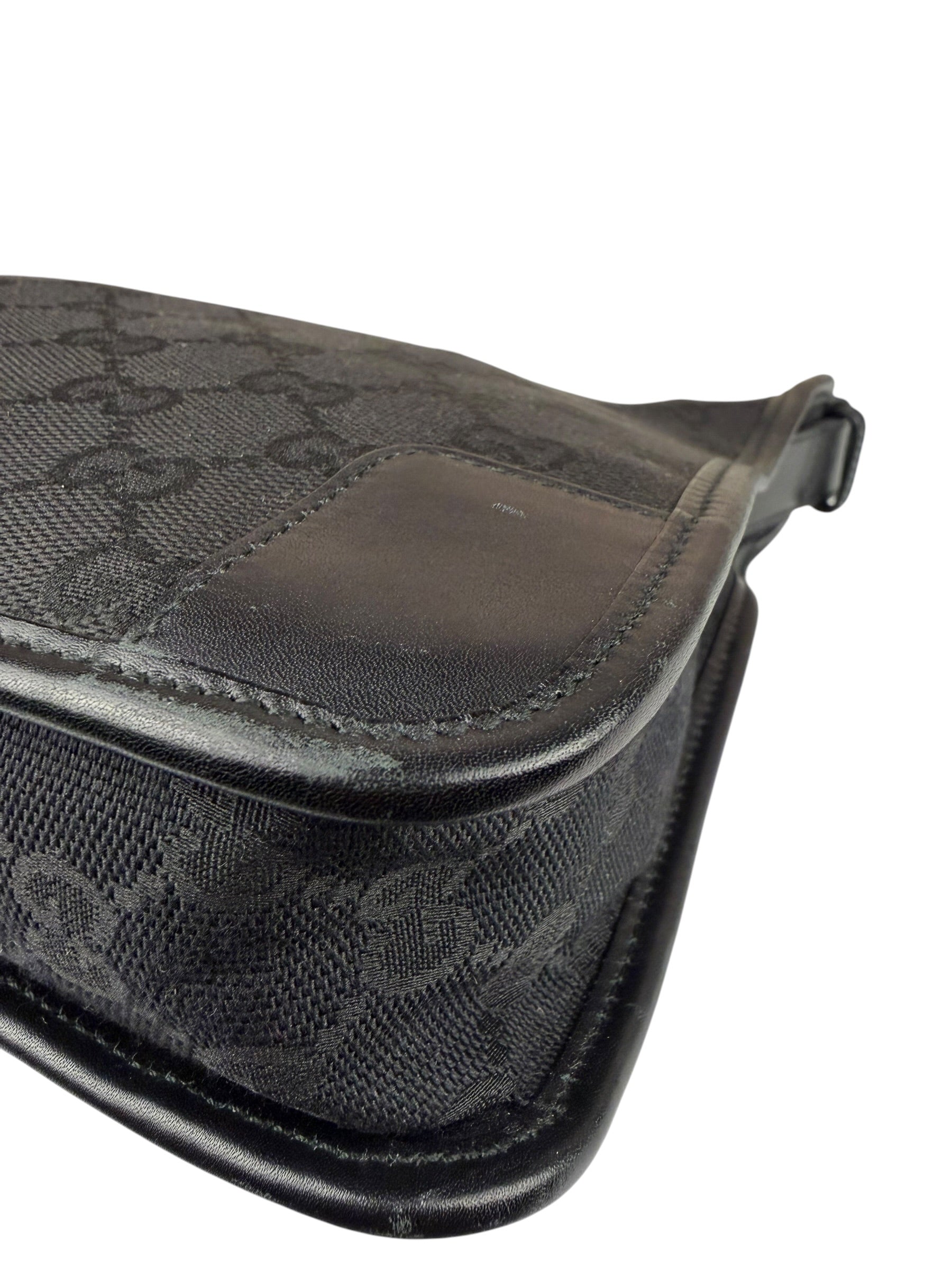 Gucci Black Canvas Leather Trim Shoulder Bag