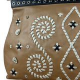 Prada Vintage Camel Leather Embroidery Clutch