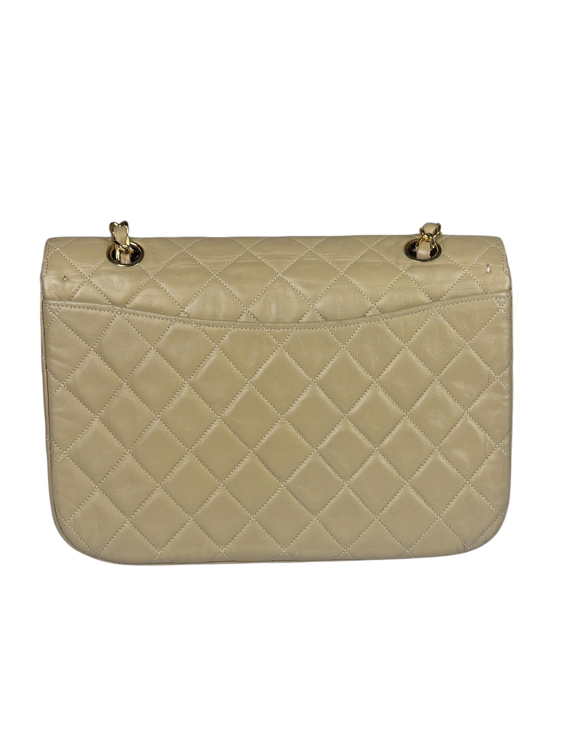 Chanel Beige Quilted Lambskin Flap Bag 90's
