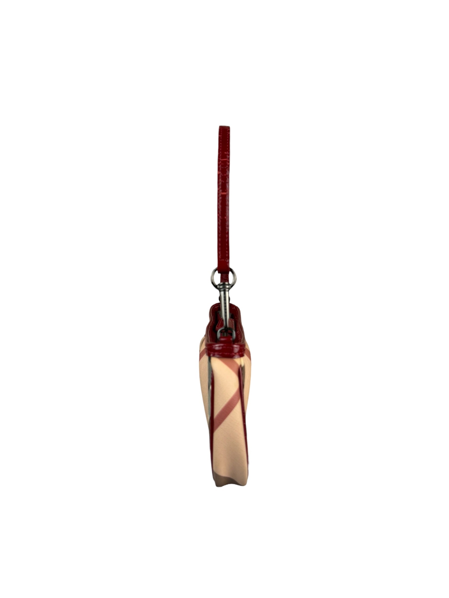 Burberry Red Patent Leather Trim Super Nova Check Pochette