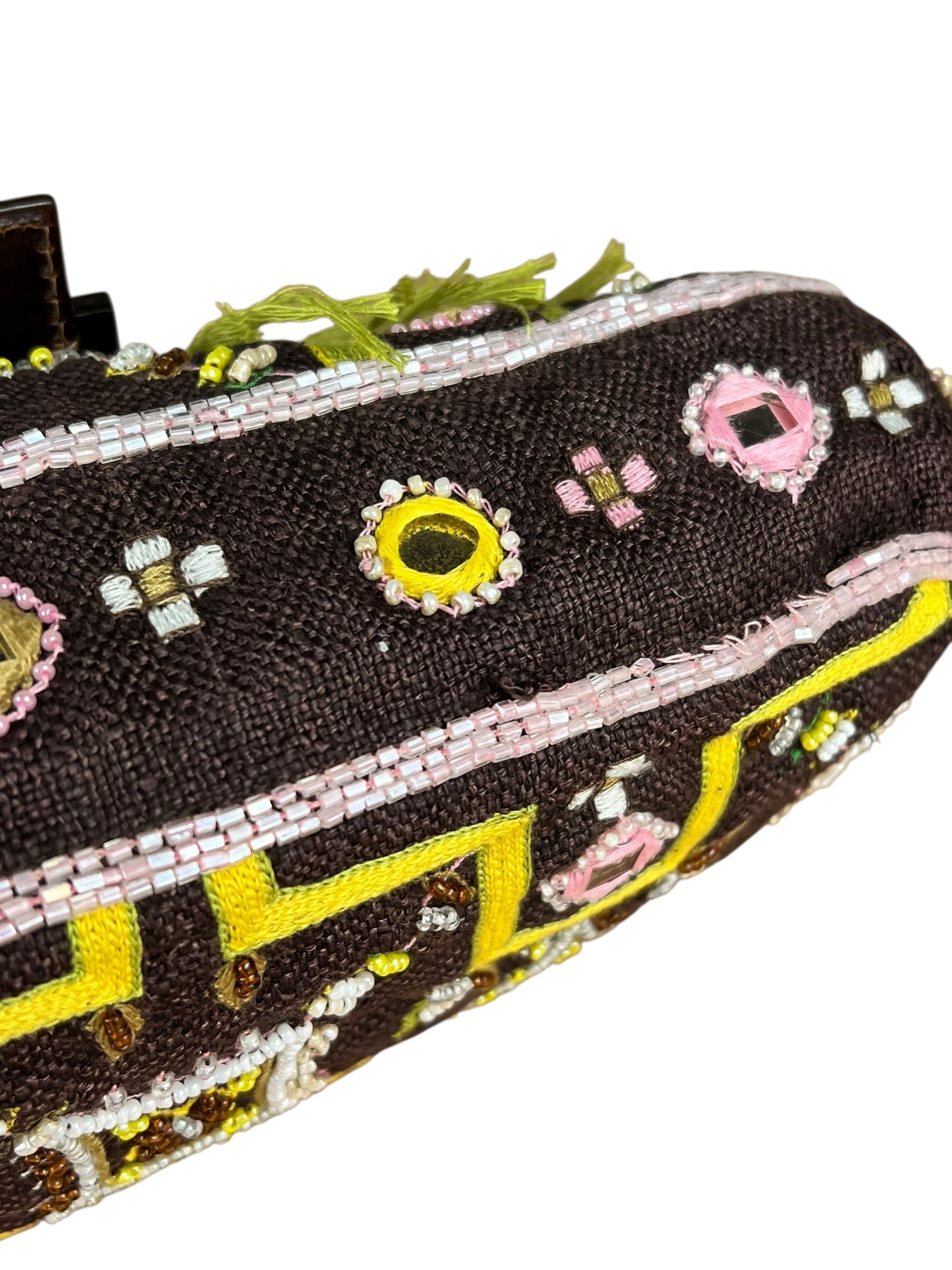 Fendi Canvas Baguette Dark Brown Beaded