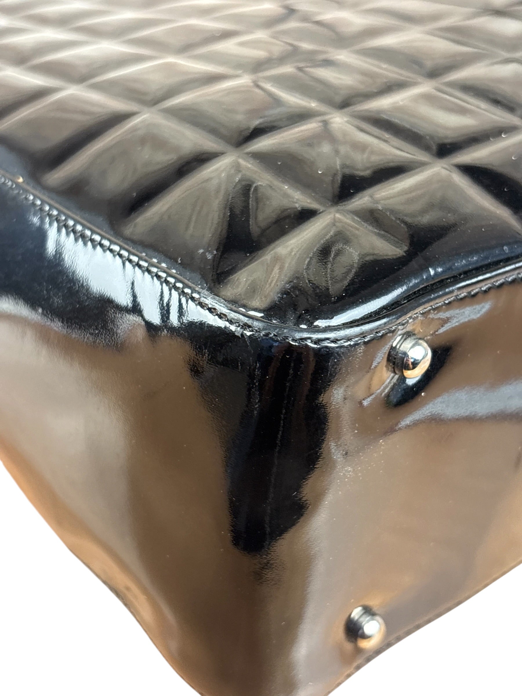 Chanel Glossy Black Patent Leather Chocolate Bar Tote Bag