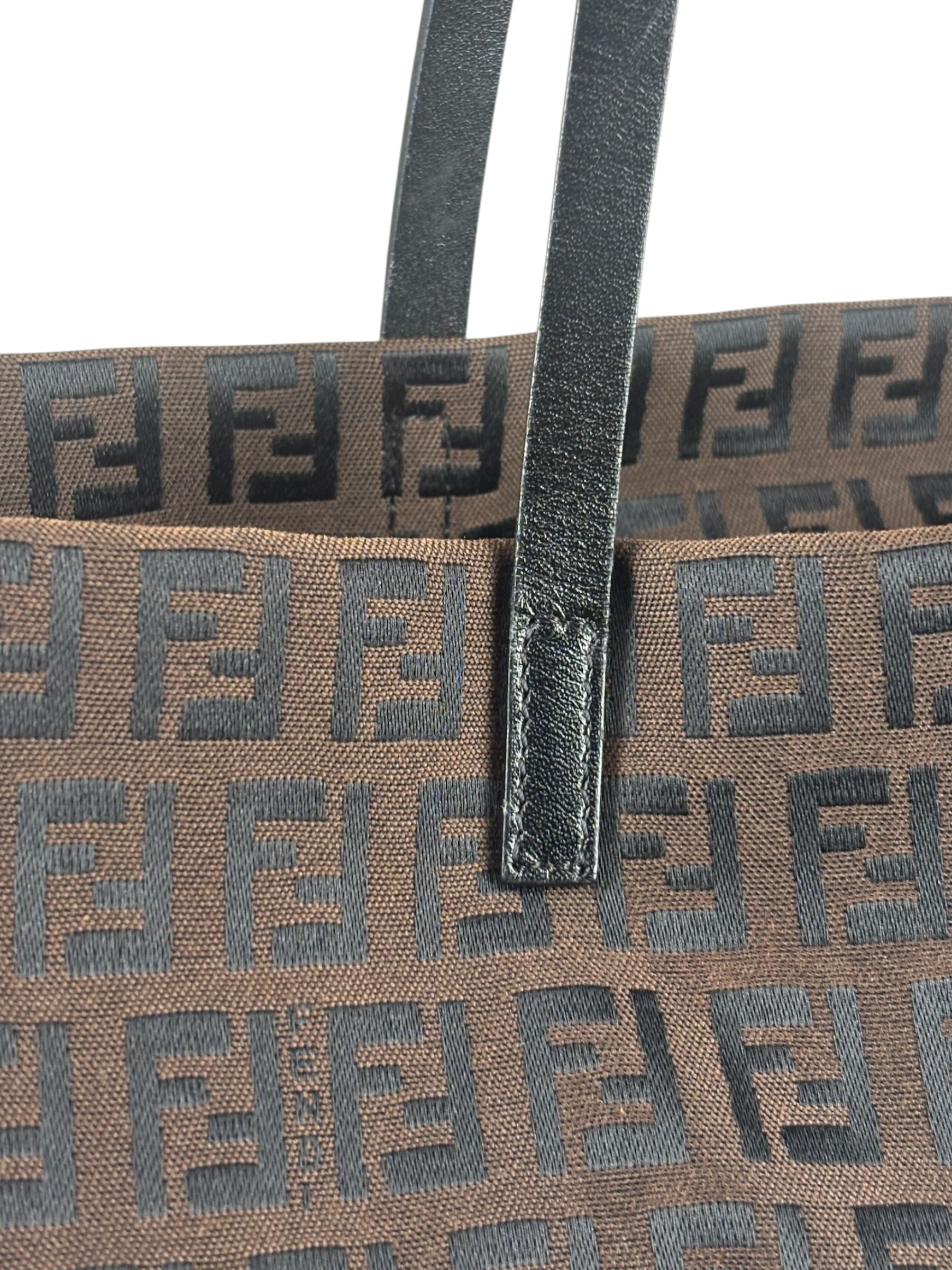 Fendi FF Vintage Brown Zucca Print Zip Shoulder Tote