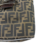 Fendi Brown Leather Trim Zucca Hobo Baguette