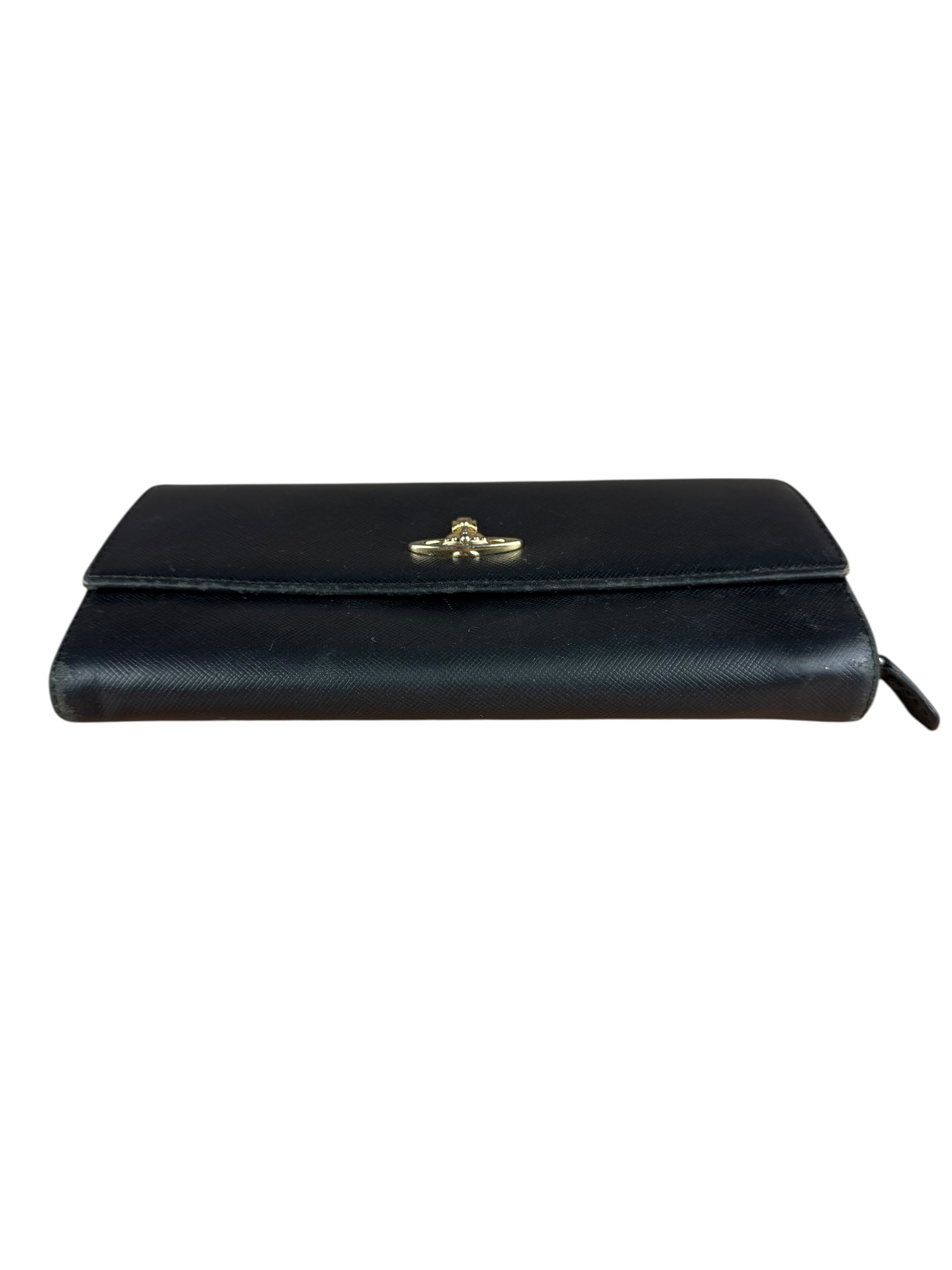 Vivienne Westwood Black Leather Emblem Long Wallet
