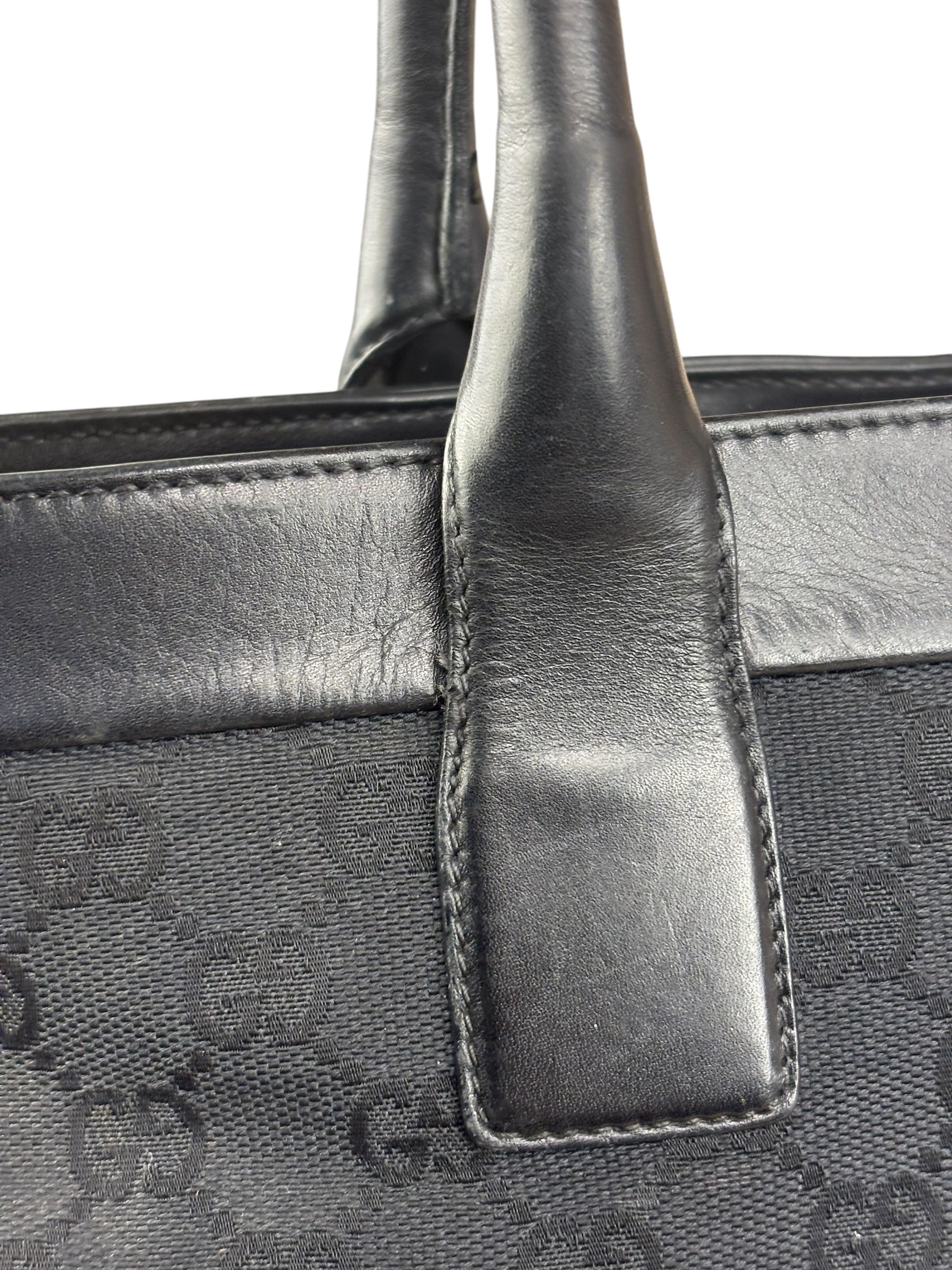 Gucci Black Leather Trim GG Canvas Tote Bag