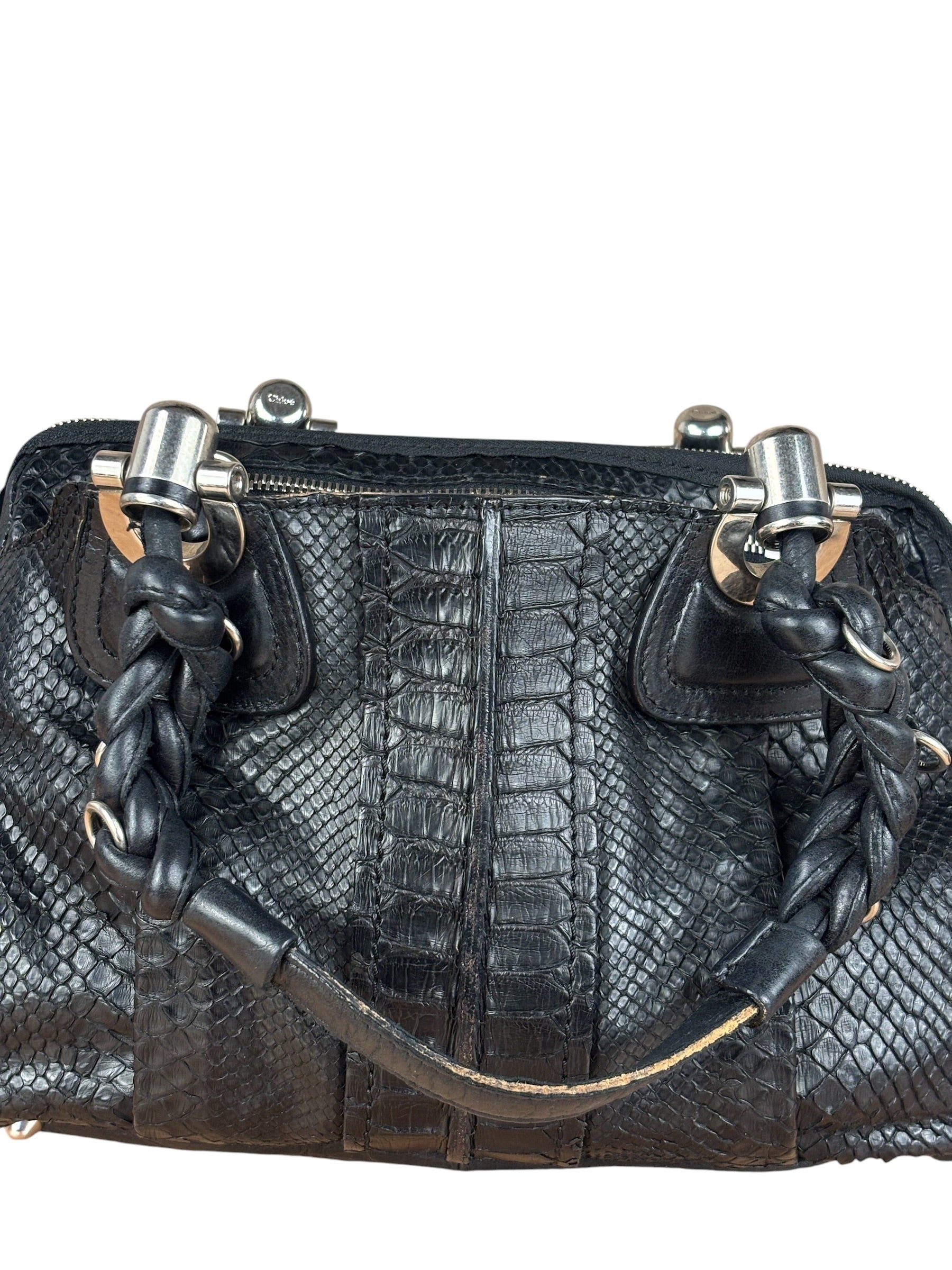 Chloé Vintage Black Leather Python Silverado Shoulder Bag