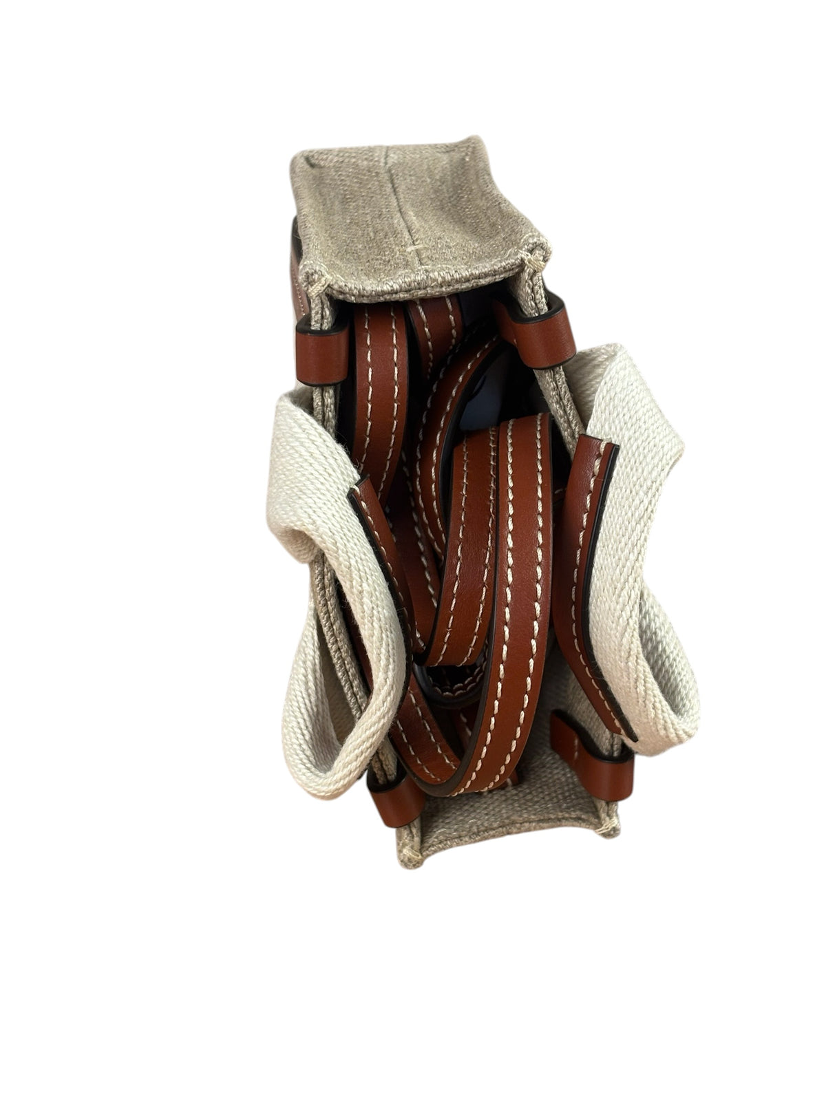 Chloe Beige/Brown Leather Trim Canvas Woody Nano Two-Way Satchel