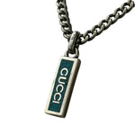 Gucci Sterling Silver Tag Turquoise Enamel Pendant Necklace