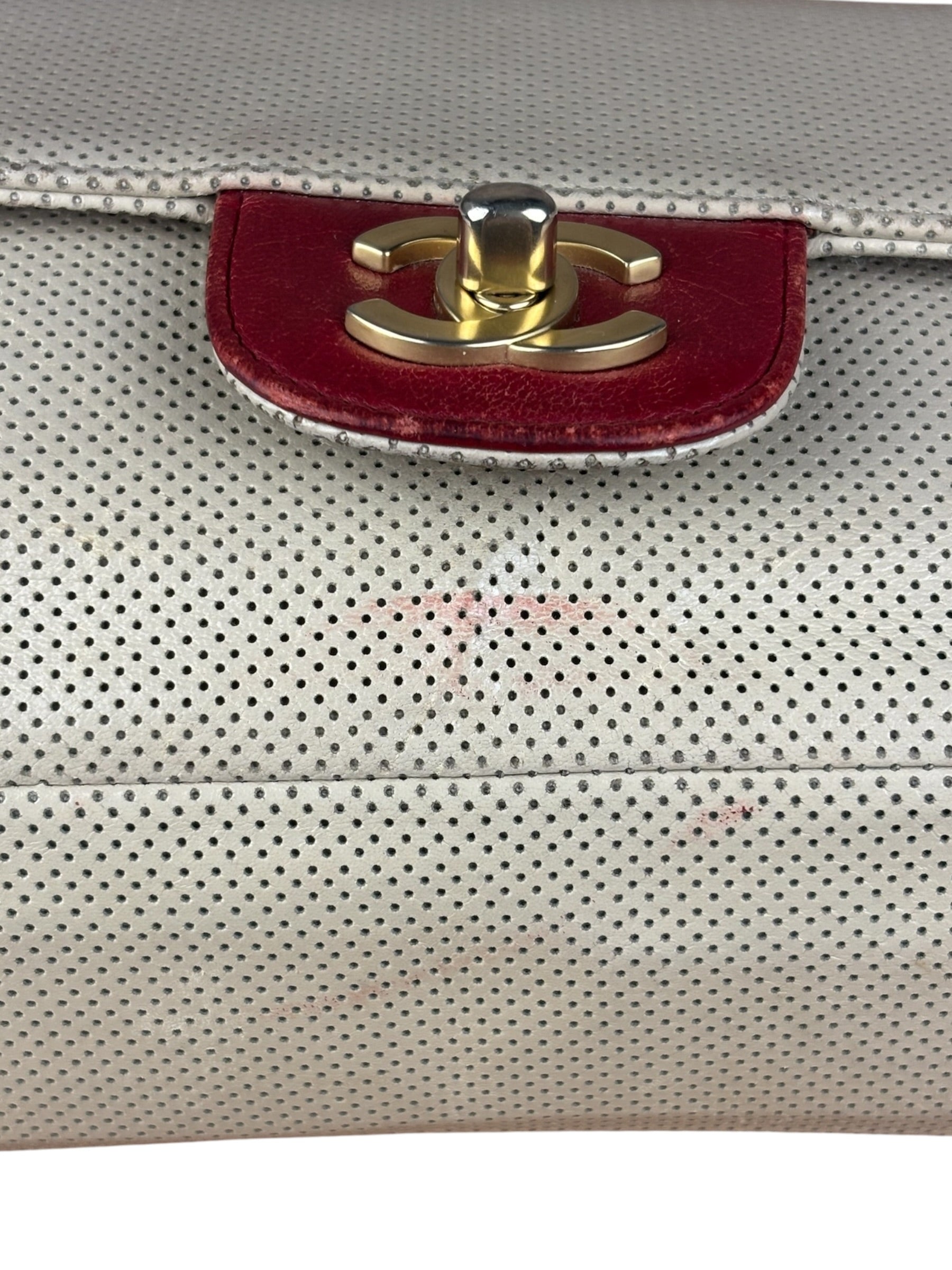 Chanel Beige Perforated Leather CC Flap Bag 2001