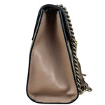 Gucci Peach Leather Trim GG Canvas Emily Chain Flap Shoulder Bag