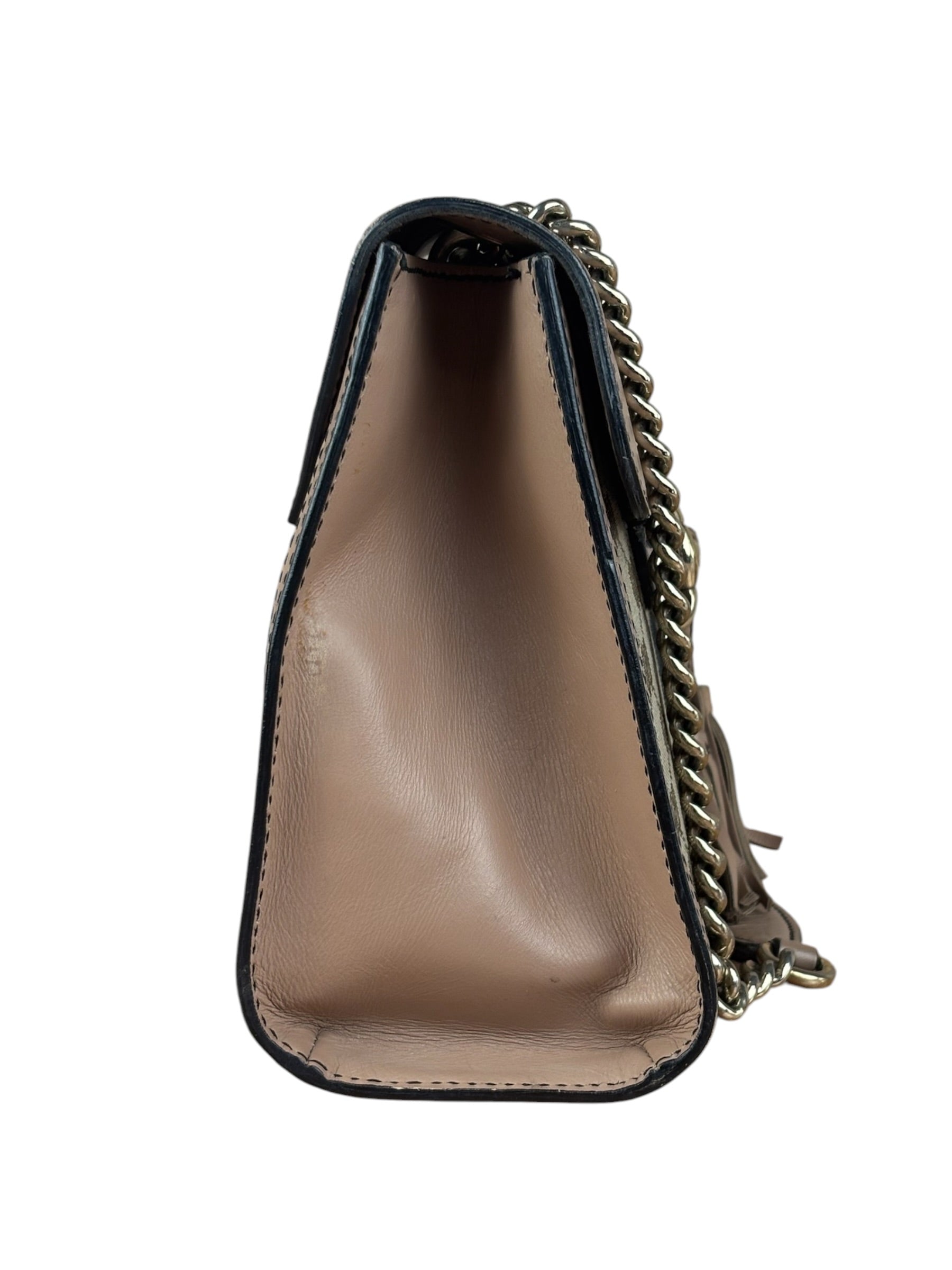 Gucci Peach Leather Trim GG Canvas Emily Chain Flap Shoulder Bag
