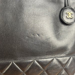 Chanel Vintage Black Leather Quilted Bottom Chain Tote Bag 1987