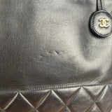 Chanel Vintage Black Leather Quilted Bottom Chain Tote Bag 1987