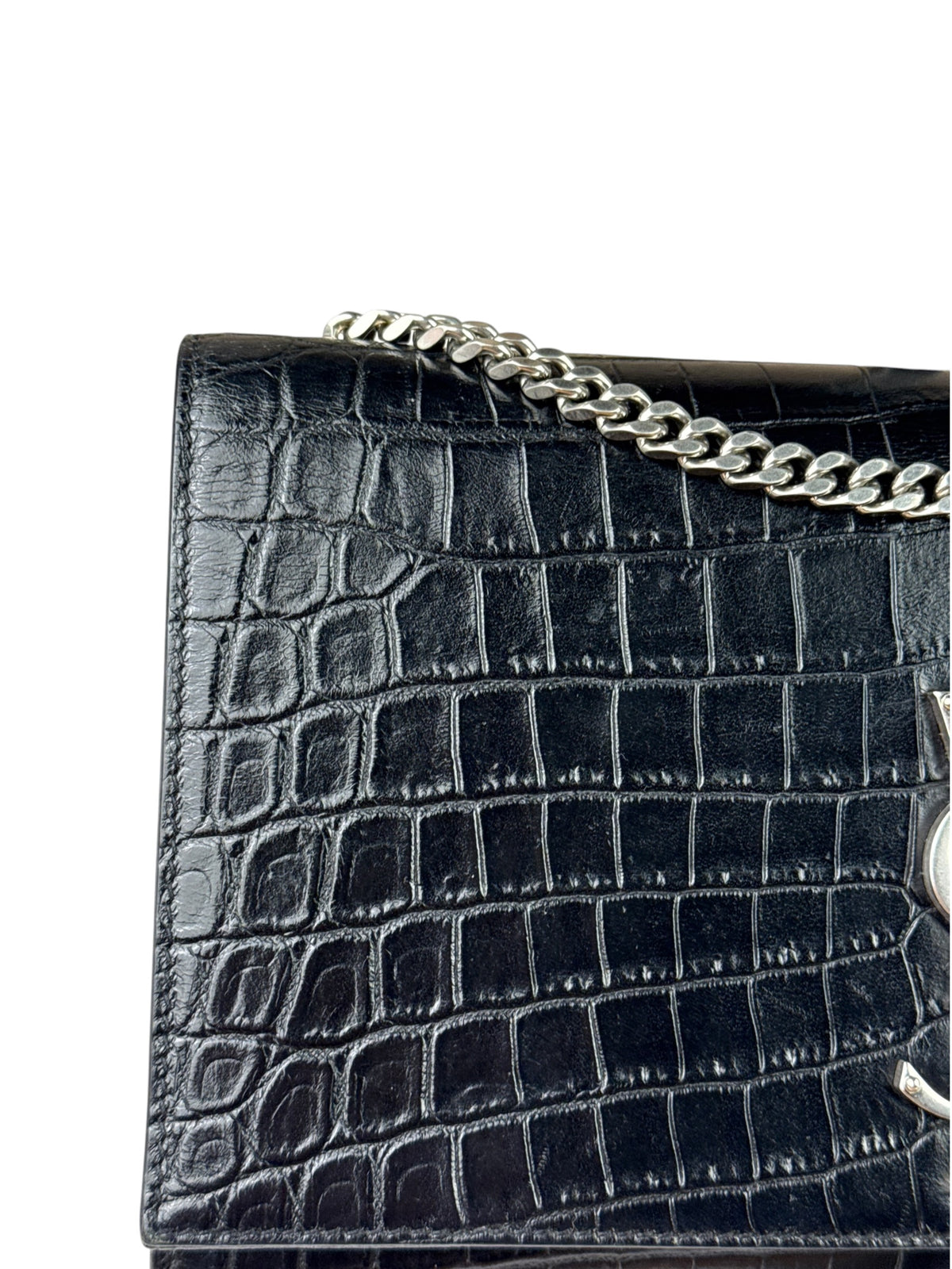 Yves Saint Laurent Black Croc-Embossed Calfskin Kate Tassel Shoulder Bag