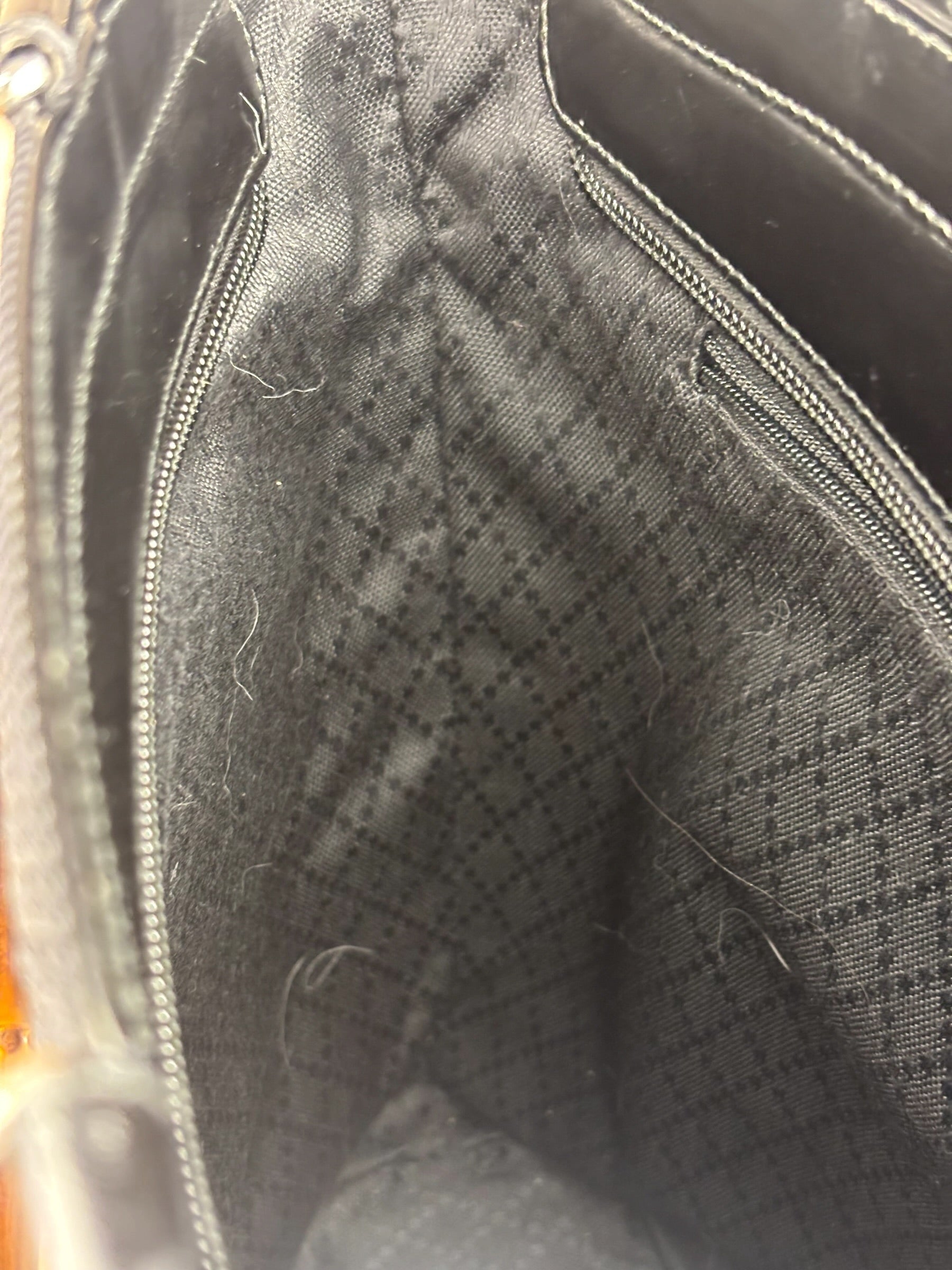 Gucci Vintage Black Ribbed Bamboo Top Handle Bag