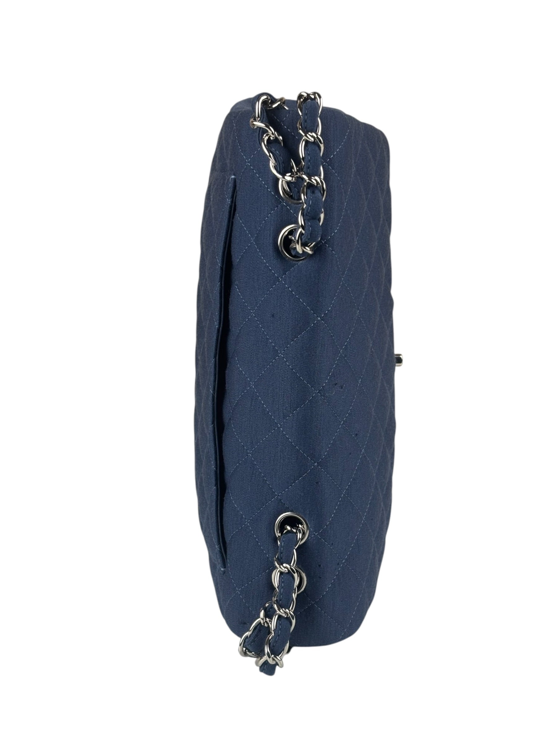 Chanel Blue Jersey Classic Flap Shoulder Bag 2009