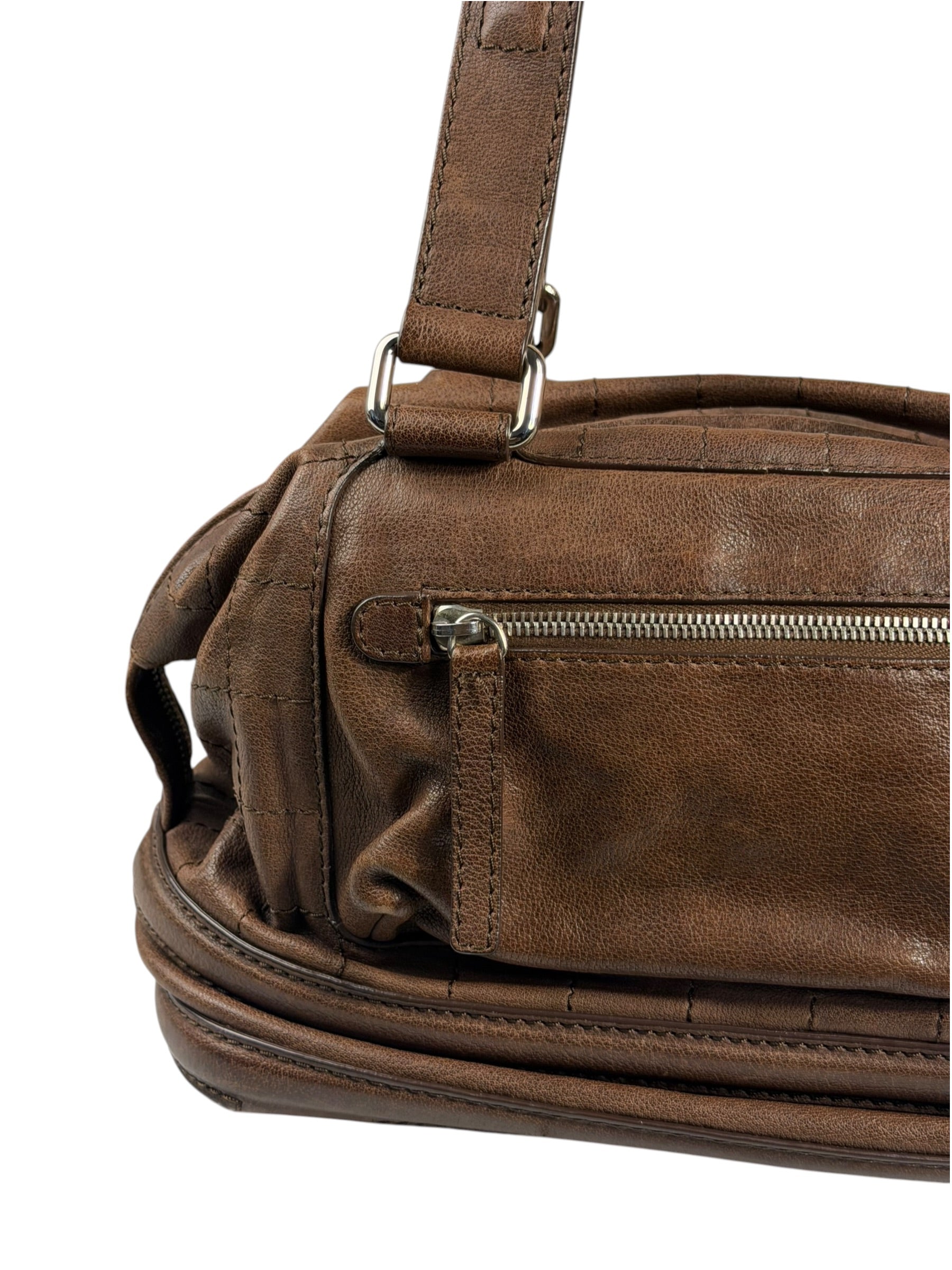 Chanel Brown Leather Essential Square Stitch Bowler Bag 2007