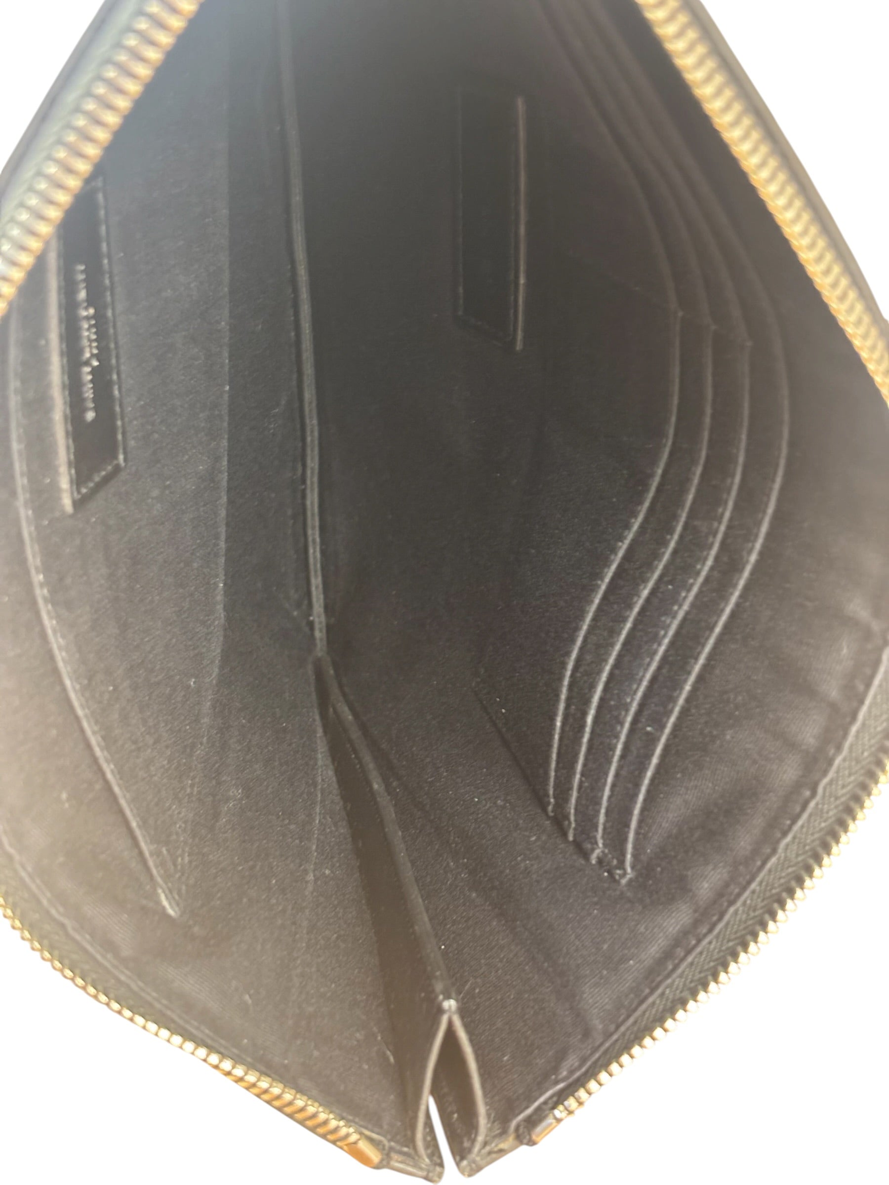 Yves Saint Laurent Black Leather Logo Zipped Tablet Pouch Clutch