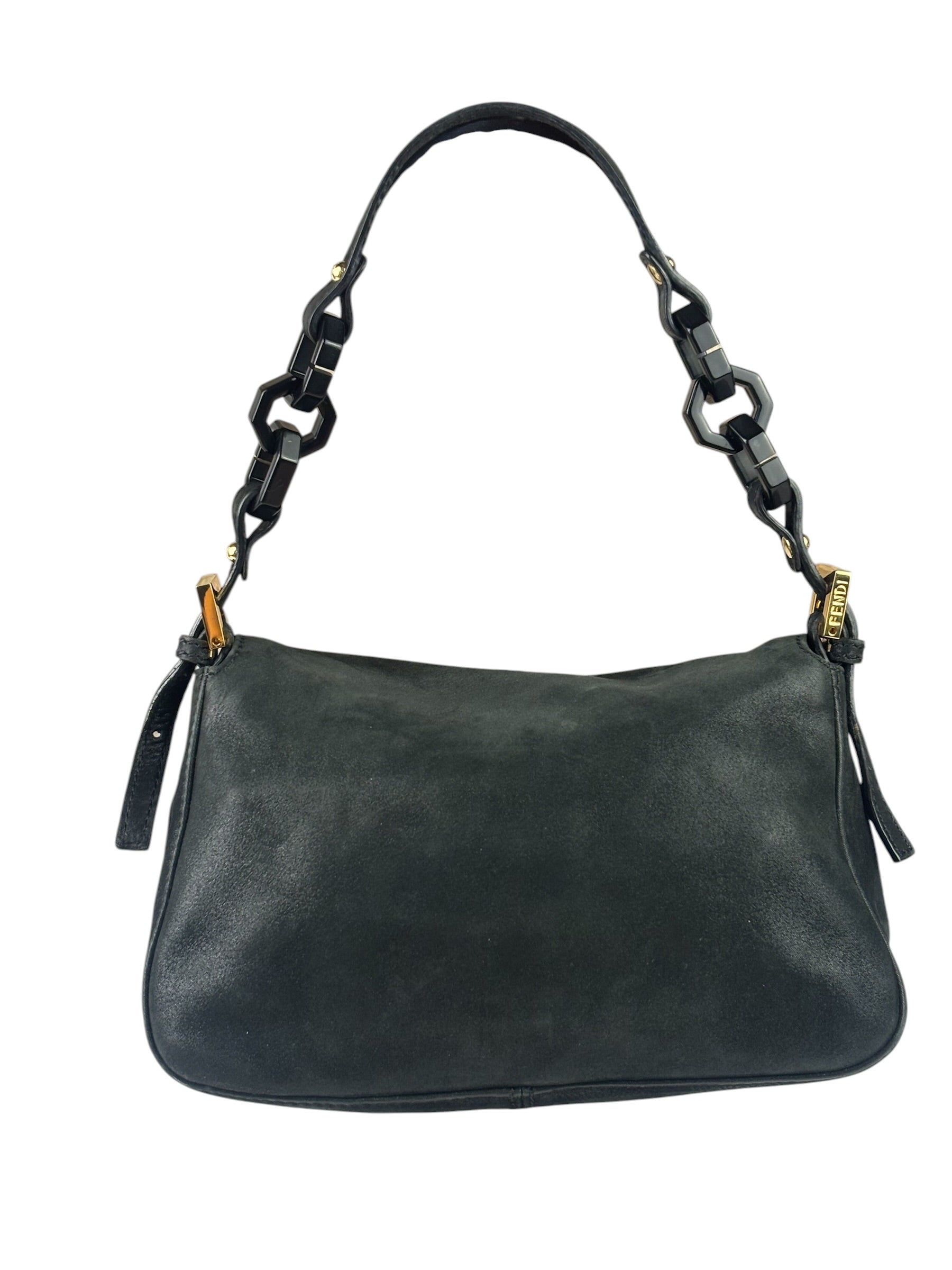 Fendi Shiny Black Suede Small Baguette