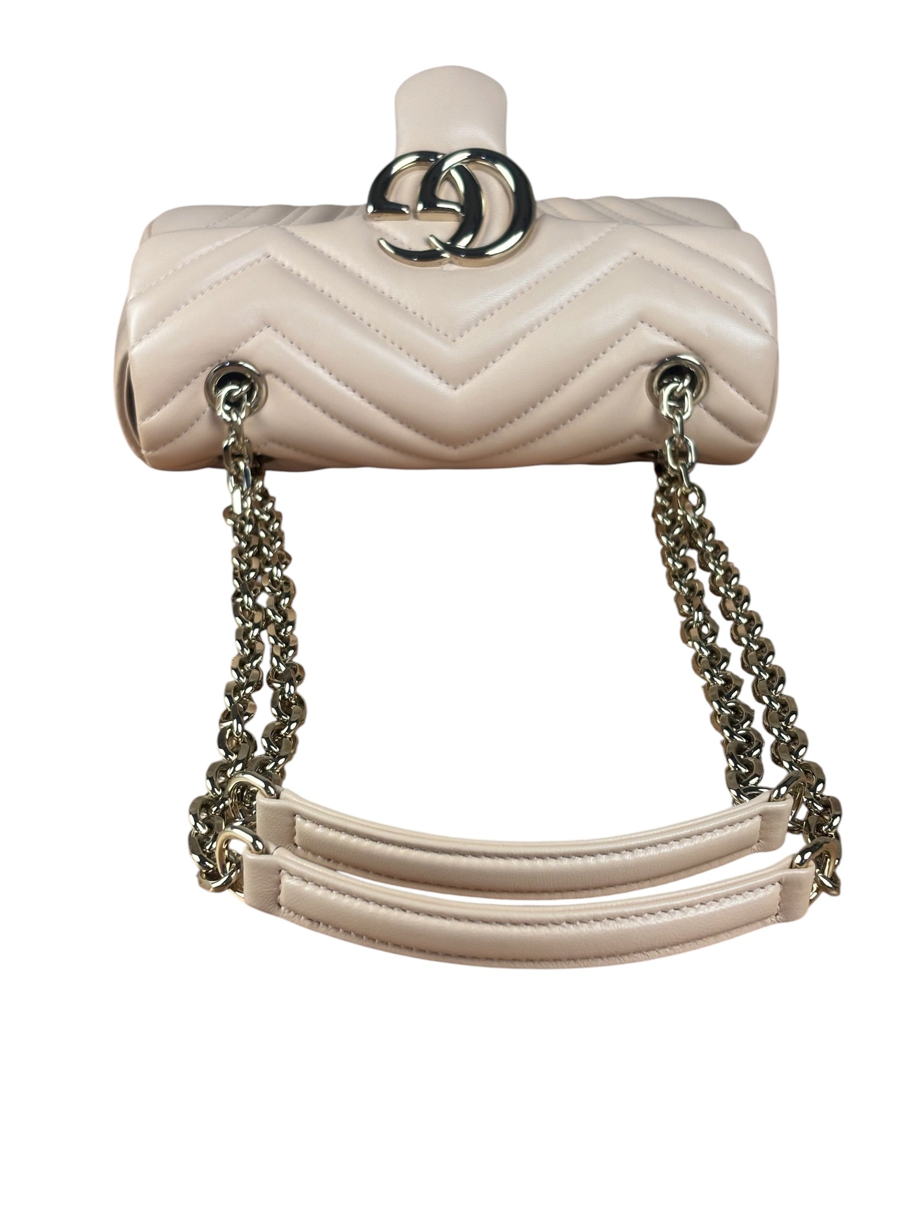 Gucci Pink Beige Leather Marmont Matelasse Small Shoulder Bag