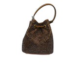 Versace La Medusa Brown Satin Crystal Embellished Mini Bucket Bag