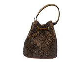 Versace La Medusa Brown Satin Crystal Embellished Mini Bucket Bag
