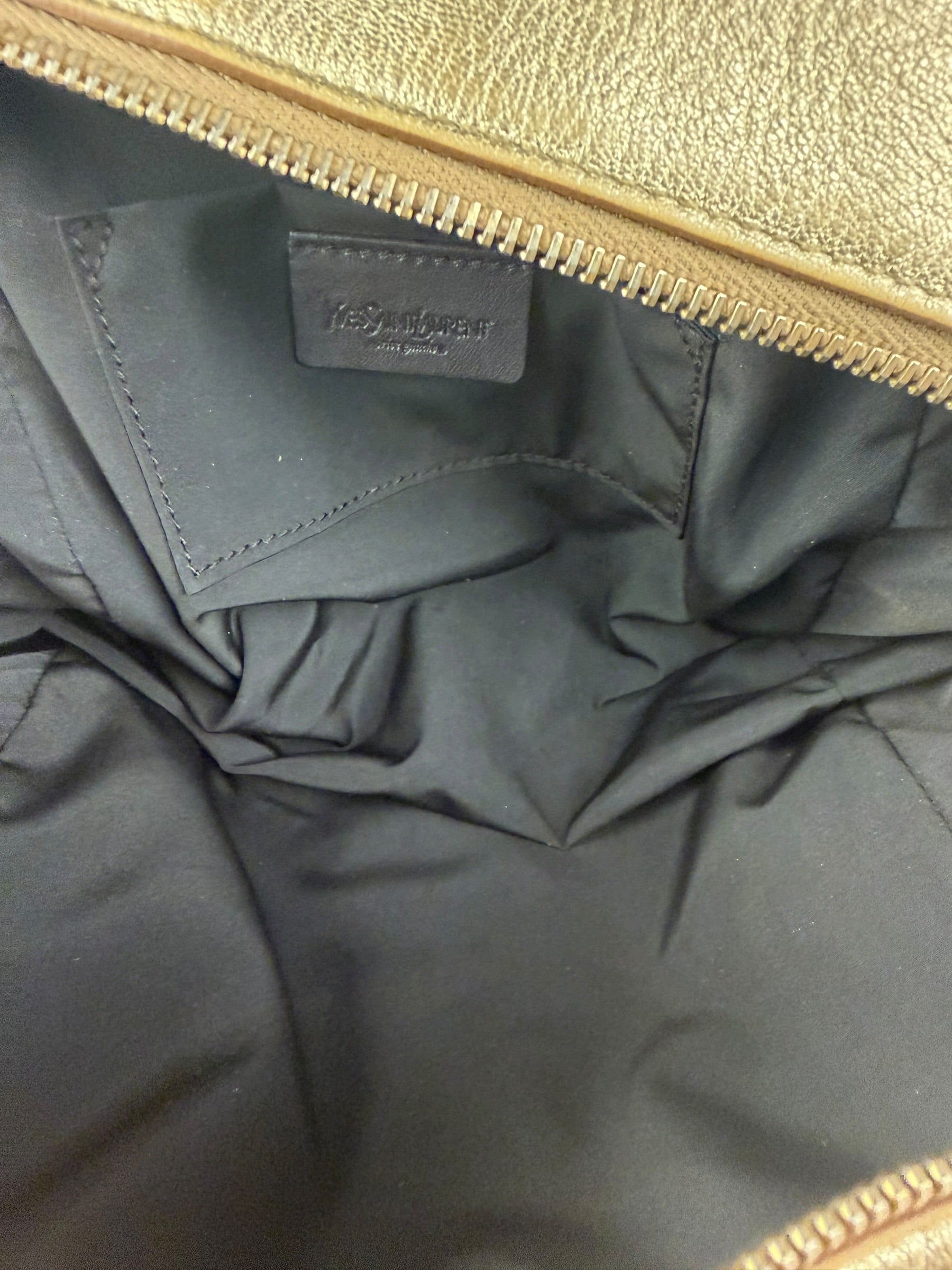 Yves Saint Laurent Gold Leather Embossed YSL Logo Handbag