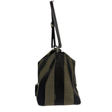 Fendi Green/Black Leather Trim Pequin Stripe Hobo Bag
